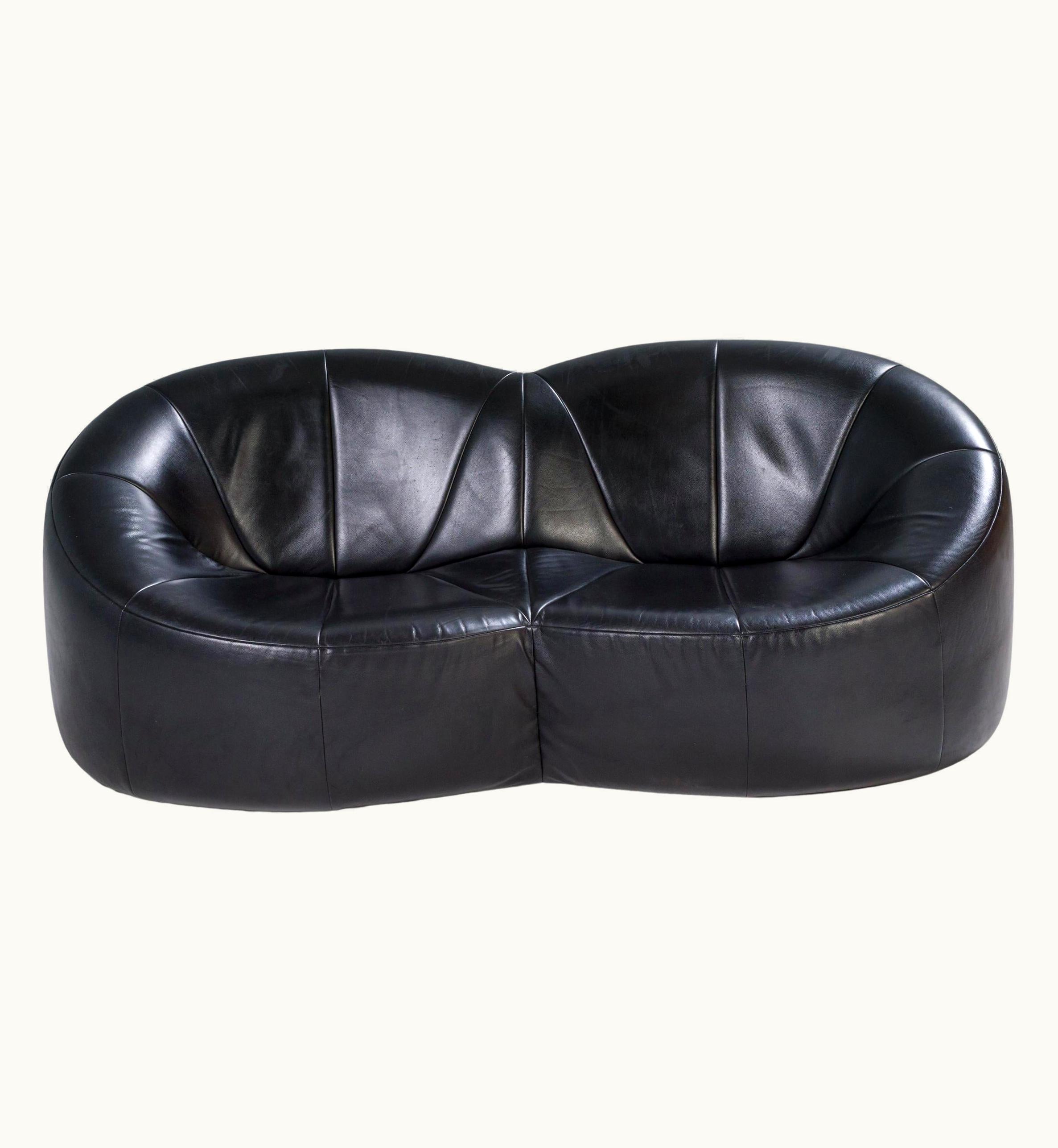 Pierre Paulin Pierre Paulin For Ligne Roset Black Leather 2 Seater Pumpkin Loveseat Sofa