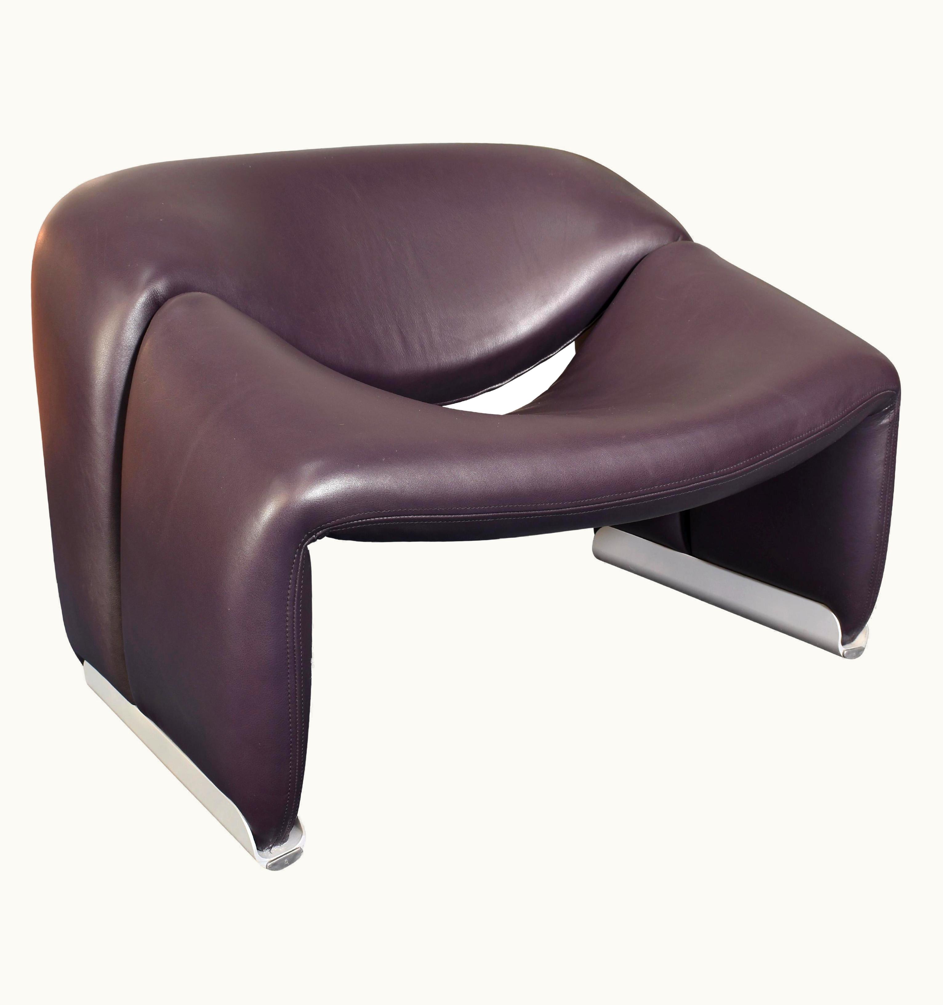 Pierre Paulin Pierre Paulin F598 Groovy Armchair For Artifort In Deep Purple Leather, 1972