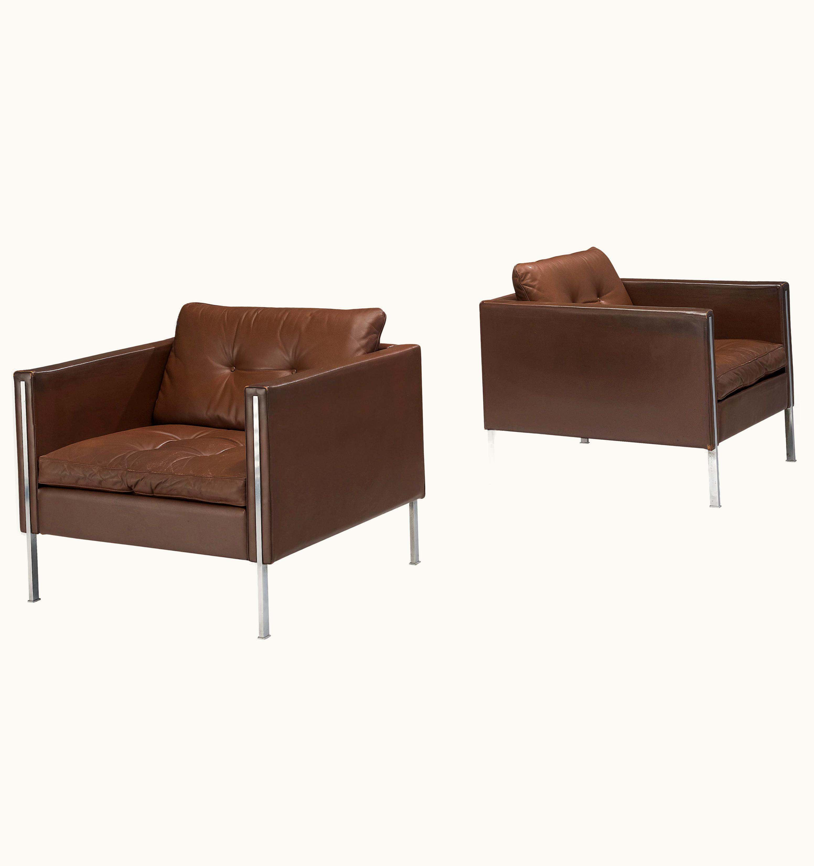 Pierre Paulin Pierre Paulin For Artifort Pair Of Armchairs Model '442' In Brown Leather