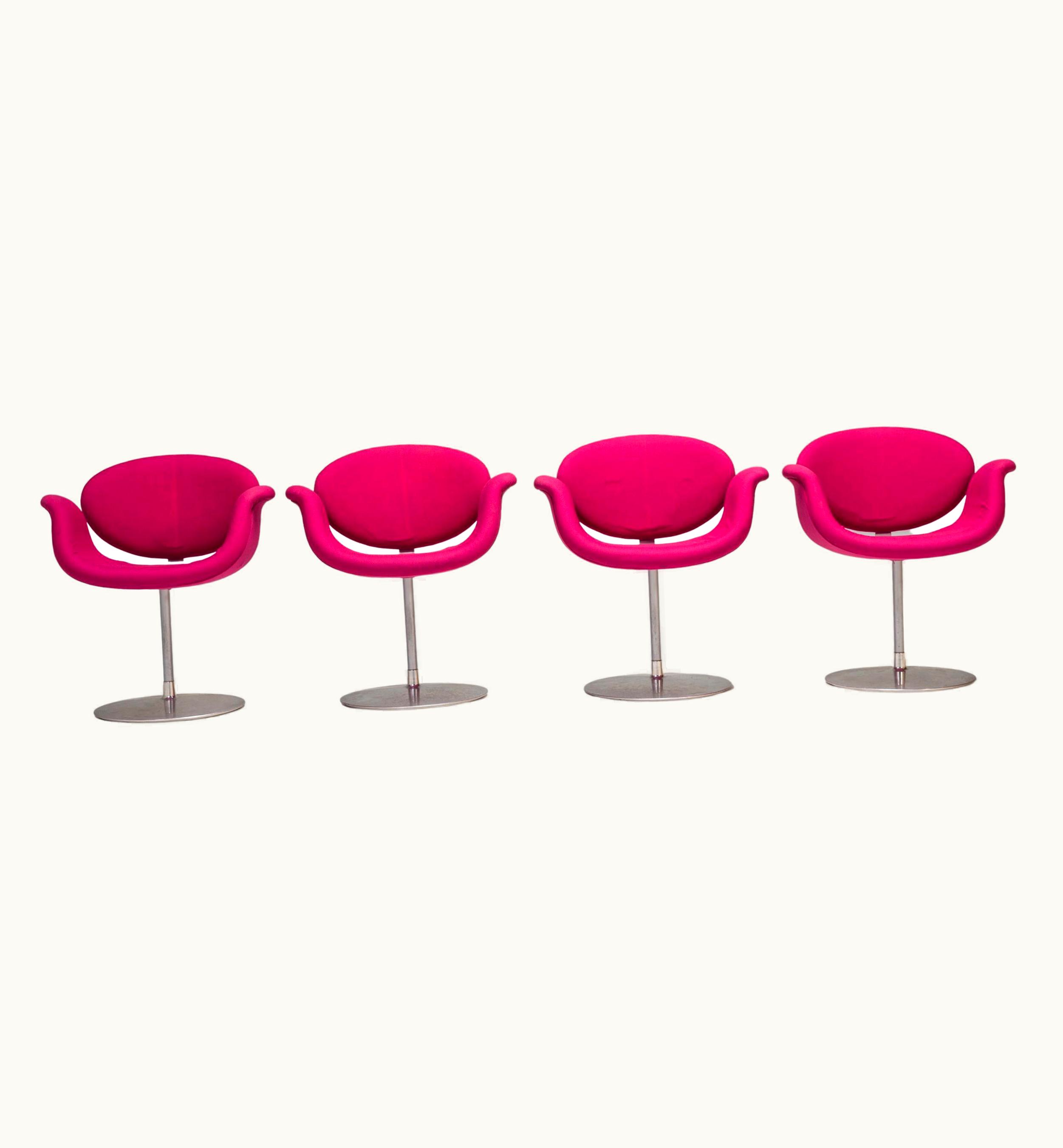 Pierre Paulin Pierre Paulin Artifort By Pierre Paulin Pink Fabric Little Tulip Swivel Chairs, Set Of 4