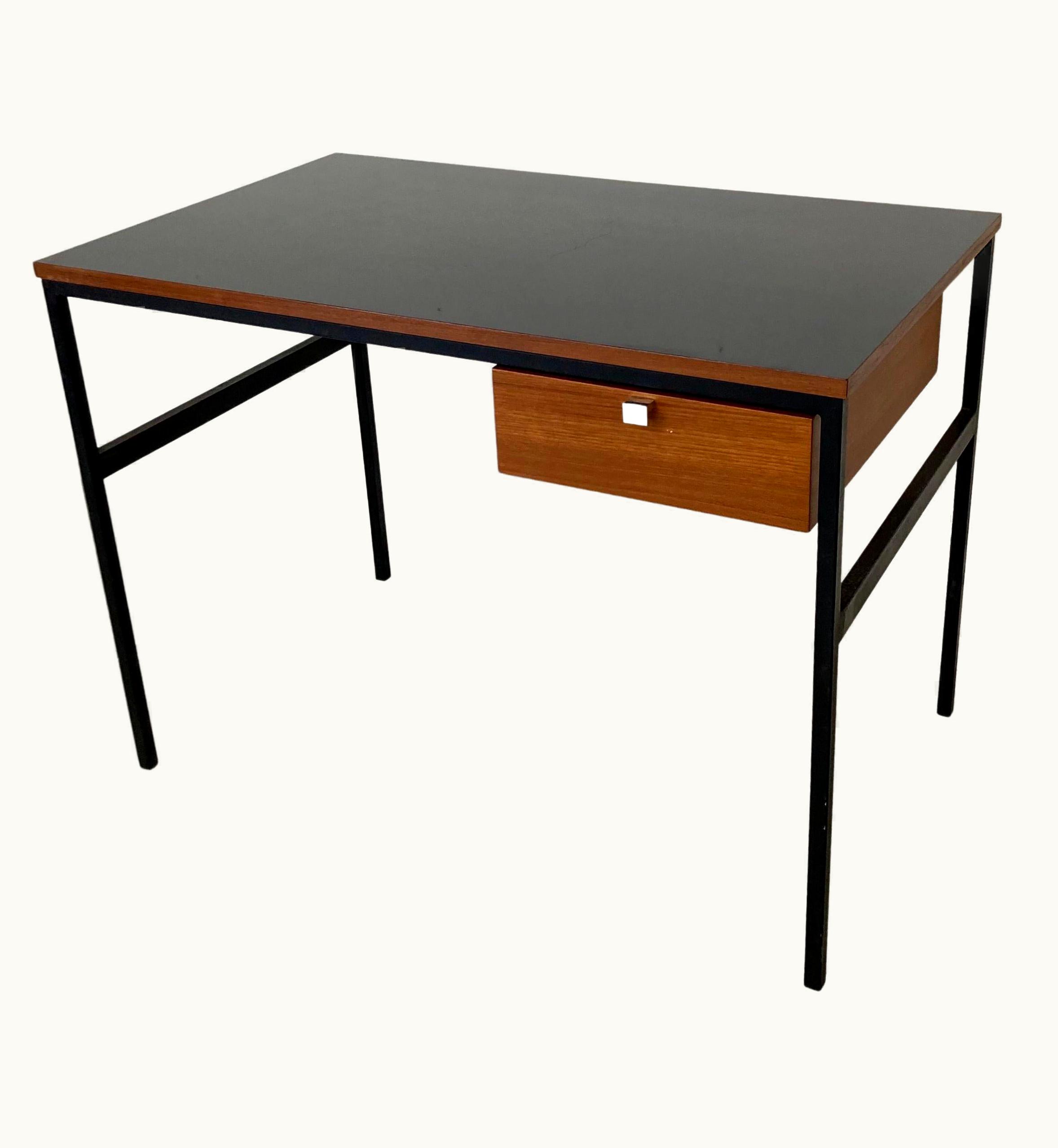 Pierre Paulin Pierre Paulin & Thonet Desk With Drawer, Metal Teak & Formica, France Circa 1955