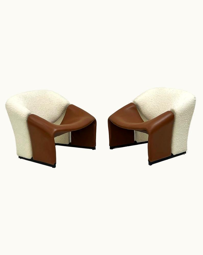 Pierre Paulin Pierre Paulin 1st Edition Pierre Paulin Groovy Chairs, Artifort F580, Ivory Boucle And Leather