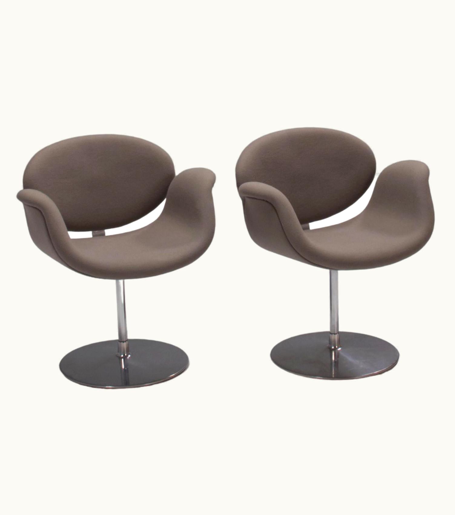 Pierre Paulin Pierre Paulin Artifort By Pierre Paulin Grey Fabric Little Tulip Swivel Chairs, Set Of 2