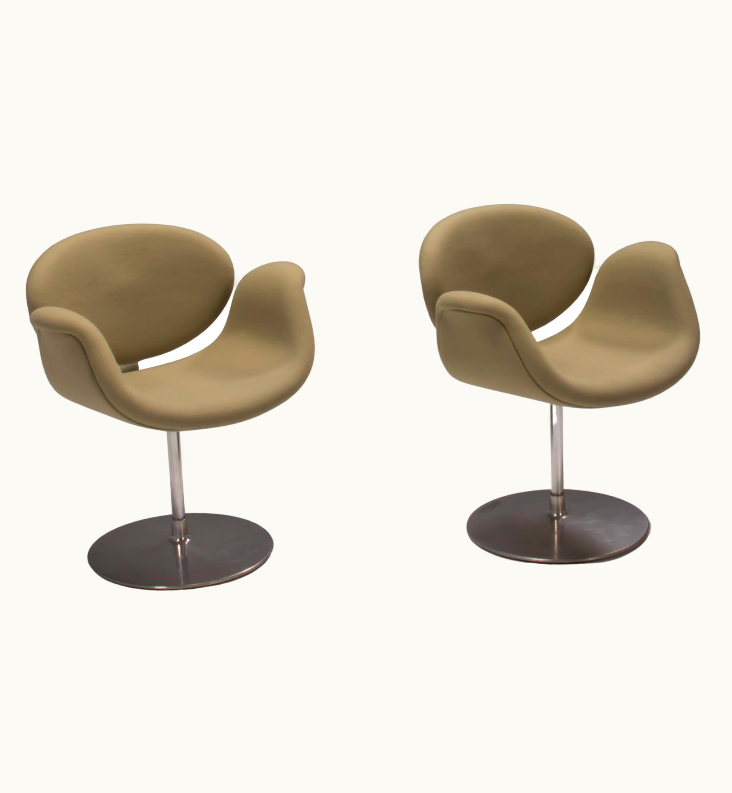 Pierre Paulin Pierre Paulin Artifort By Pierre Paulin Green Fabric Little Tulip Swivel Chair, Set Of Two