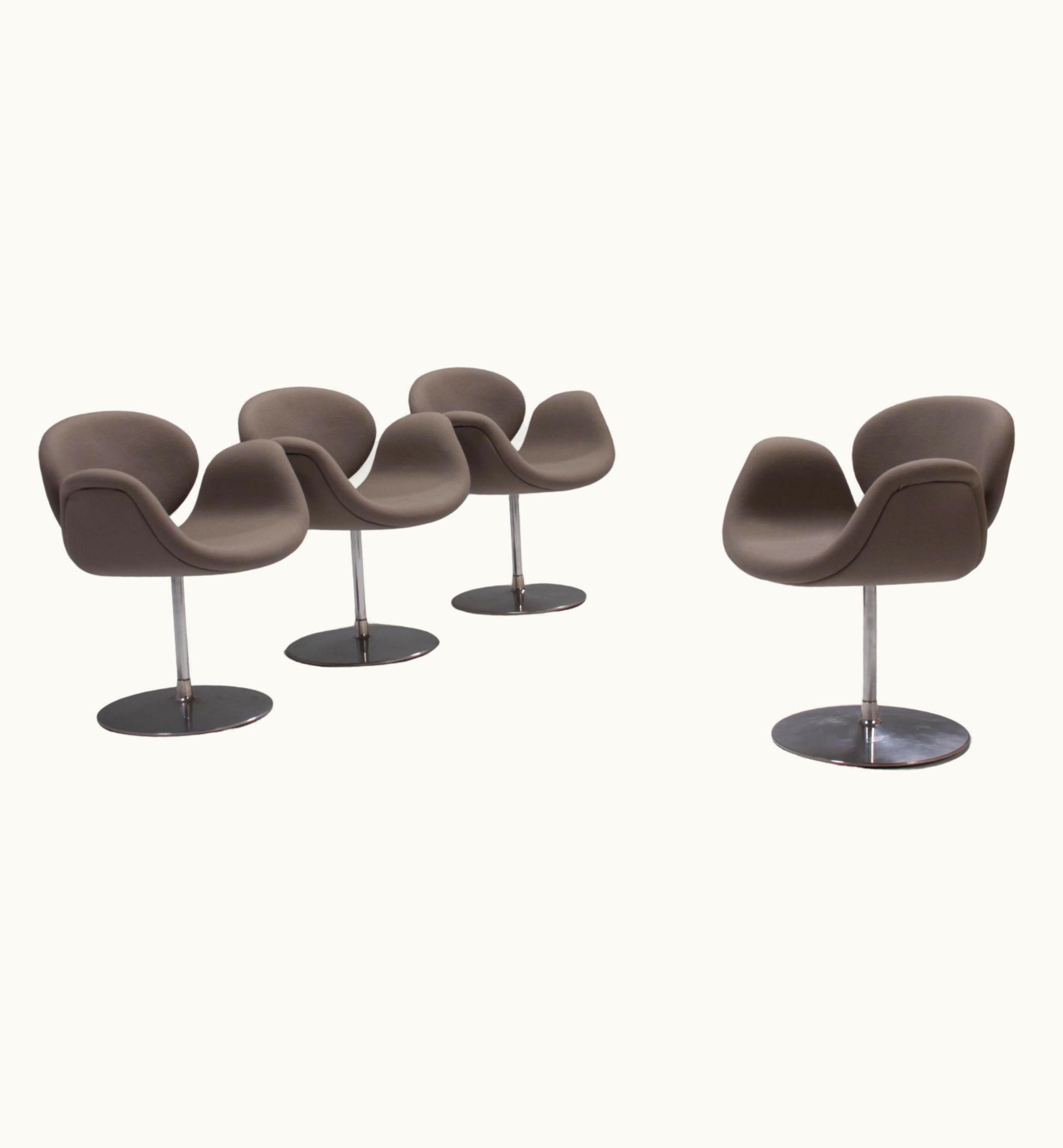Pierre Paulin Pierre Paulin Artifort By Pierre Paulin Grey Fabric Little Tulip Swivel Chairs, Set Of 4