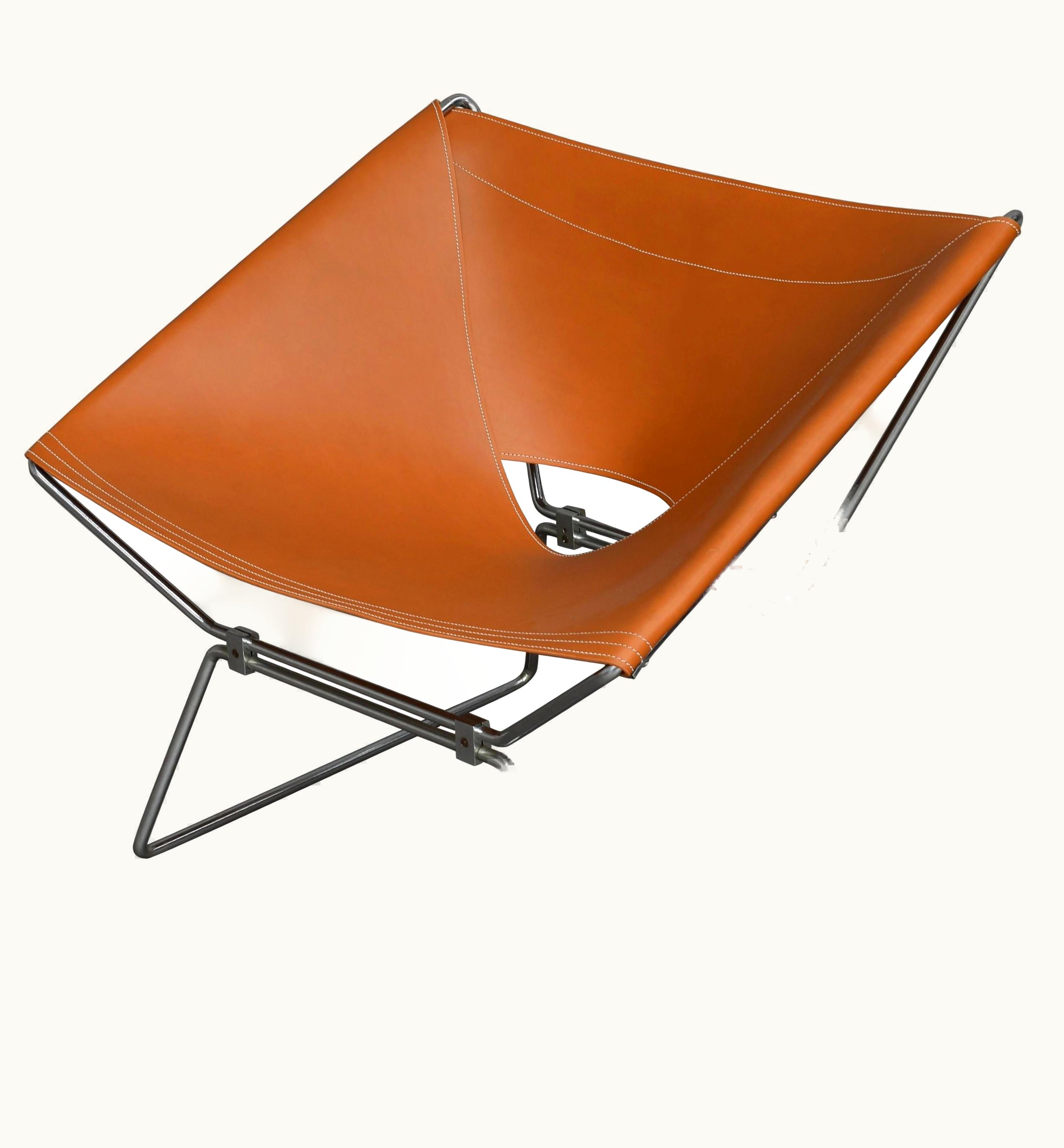 Pierre Paulin Pierre Paulin AP-14 'Anneau' Butterfly Chair With New Saddle Leather, 1950s