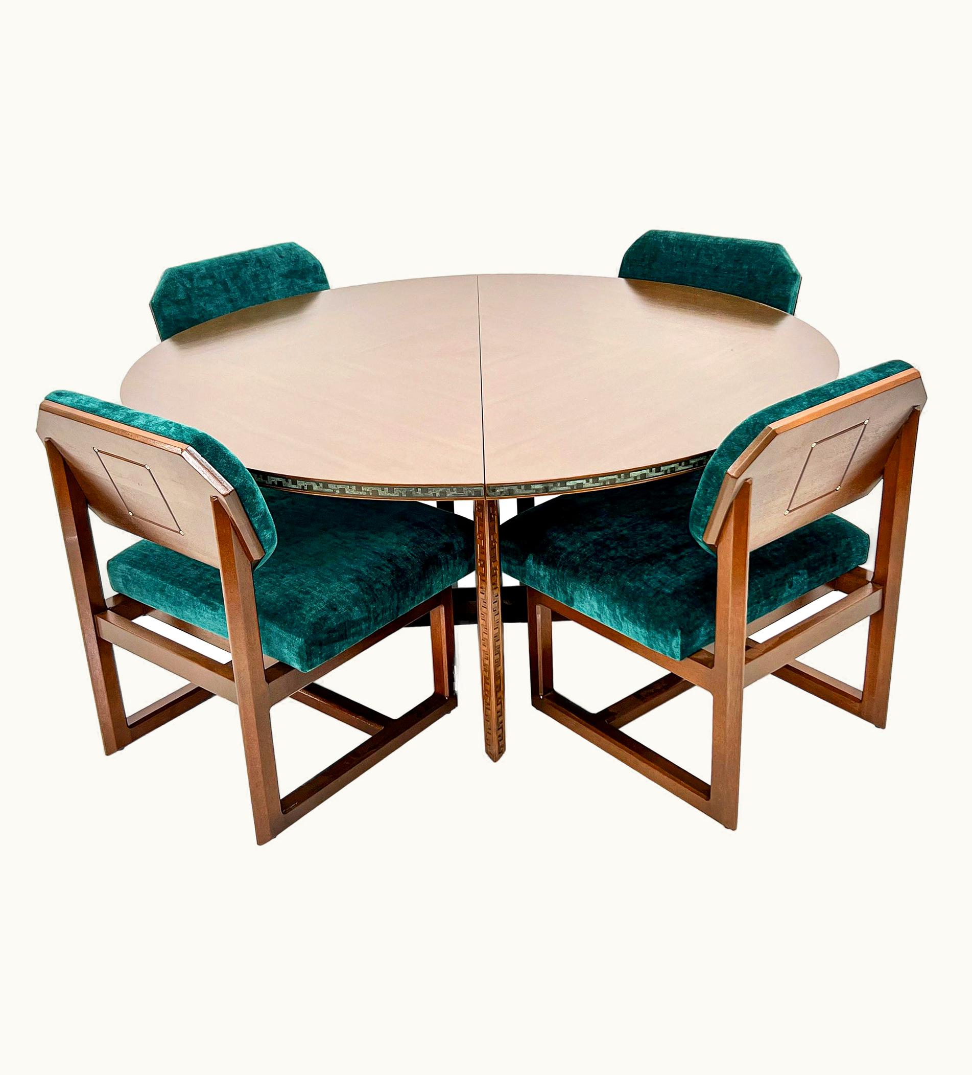 Frank Lloyd Wright Frank Lloyd Wright Rare Frank Lloyd Heritage Henredon Dining Set W/ Leaf, Mahogany, Copper & Velvet