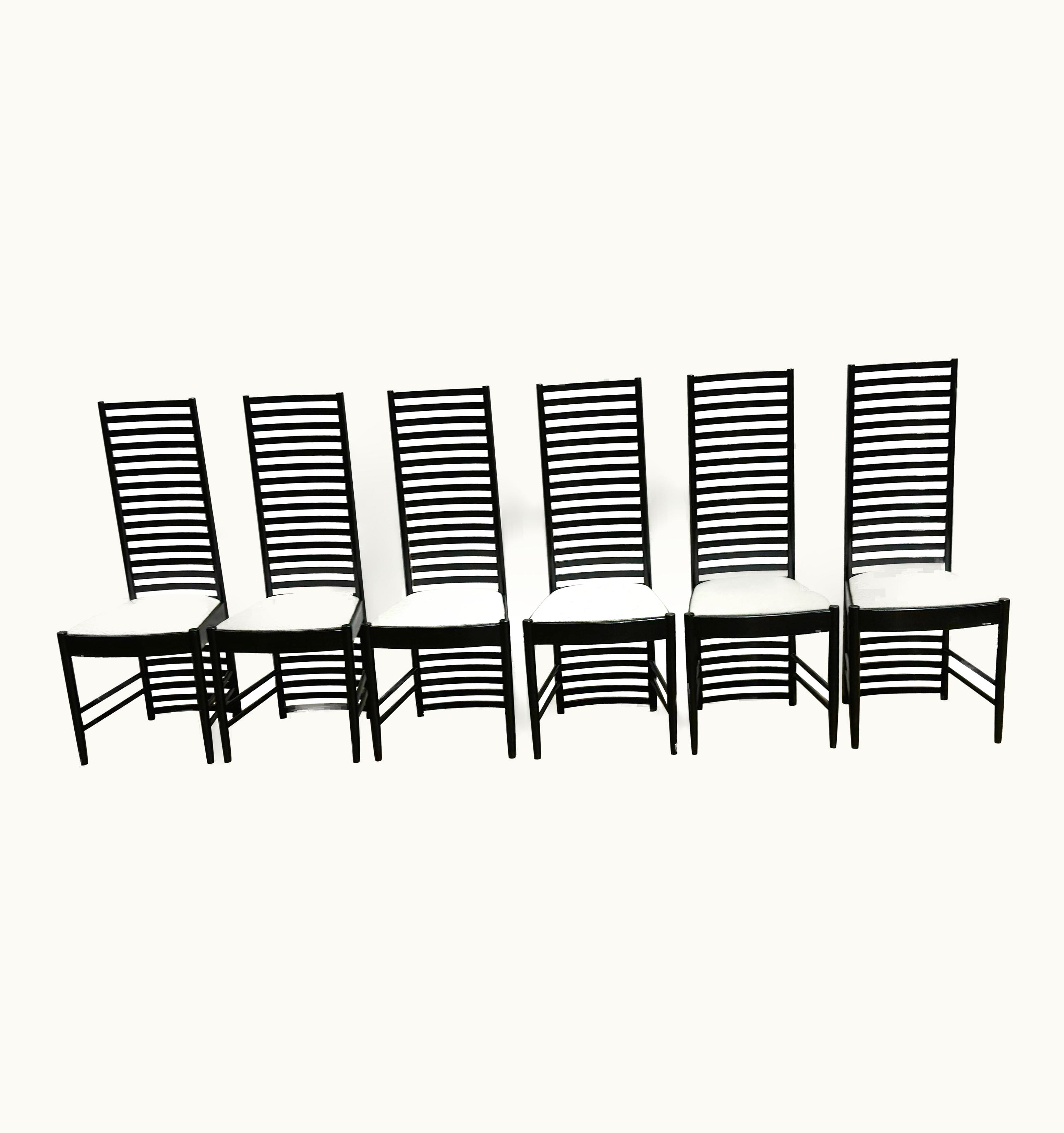 Charles Rennie Mackintosh Charles Rennie Mackintosh Italian Post Modern Ladder Back Dining Chairs, Bauhaus Black Lacquer High Back