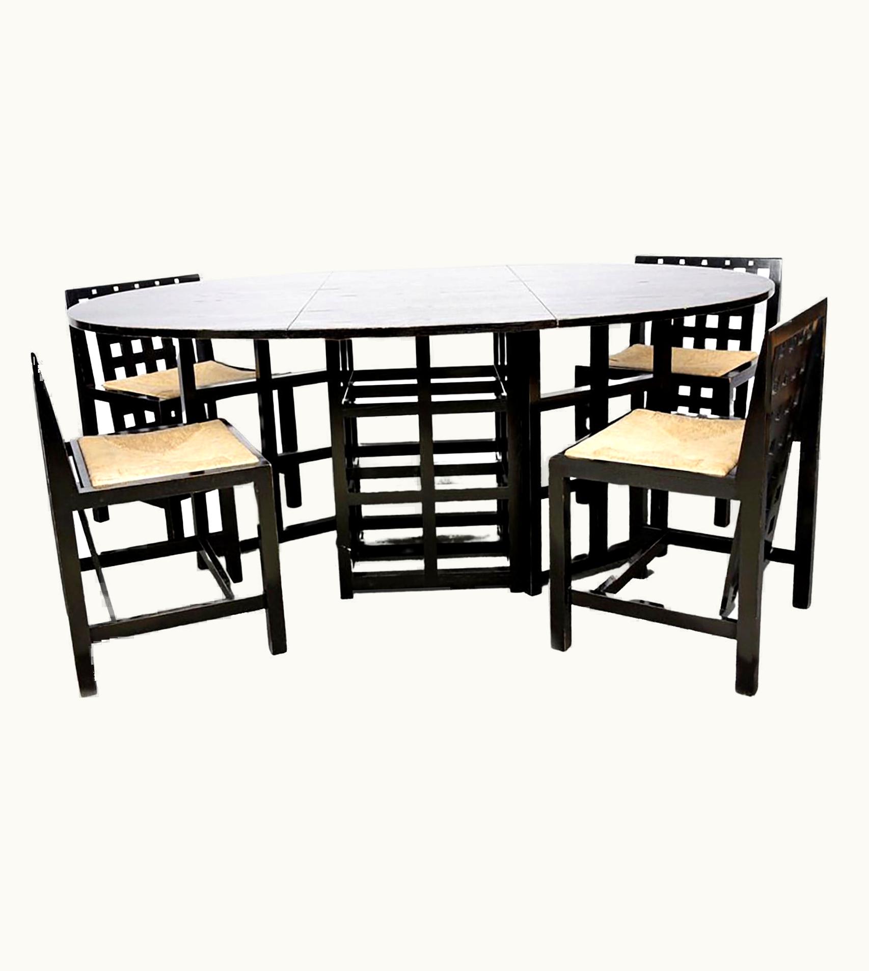 Charles Rennie Mackintosh Charles Rennie Mackintosh 1970s Italian Black Oval Folding Table And Four Chairs By Mackintosh For Cassina