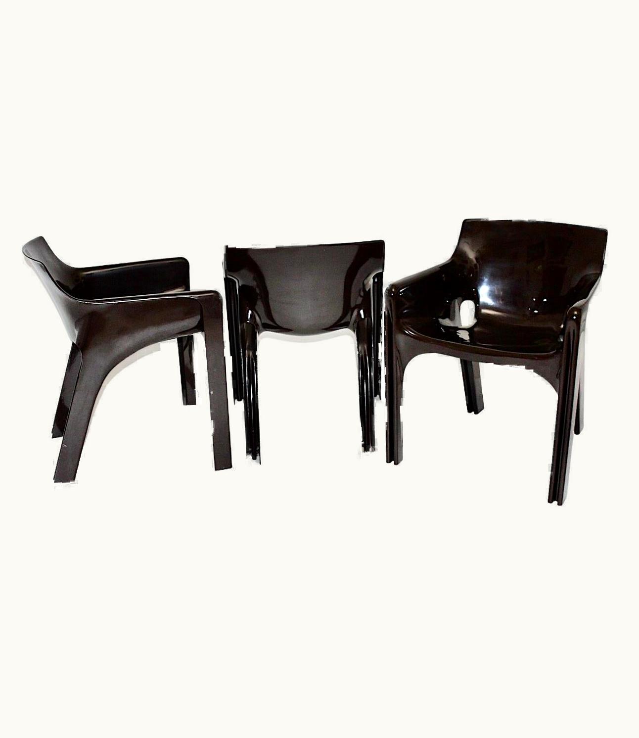 VIco Magistretti VIco Magistretti Space Age Vintage Two Duo Brown Plastic Armchairs VIco Magistretti 1968 Italy