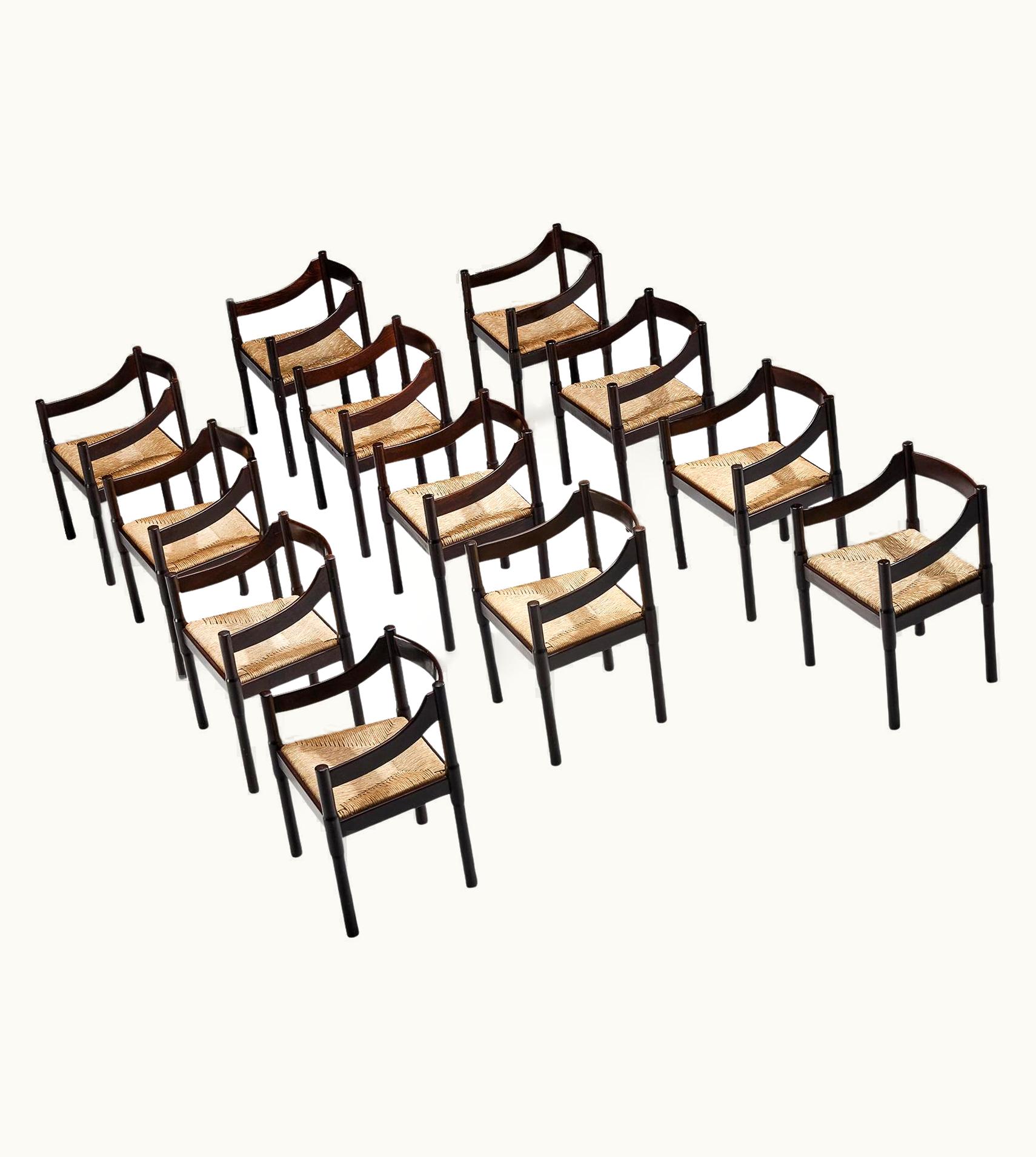 VIco Magistretti VIco Magistretti Set Of Twelve 'Carimate' Dining Chairs In Straw