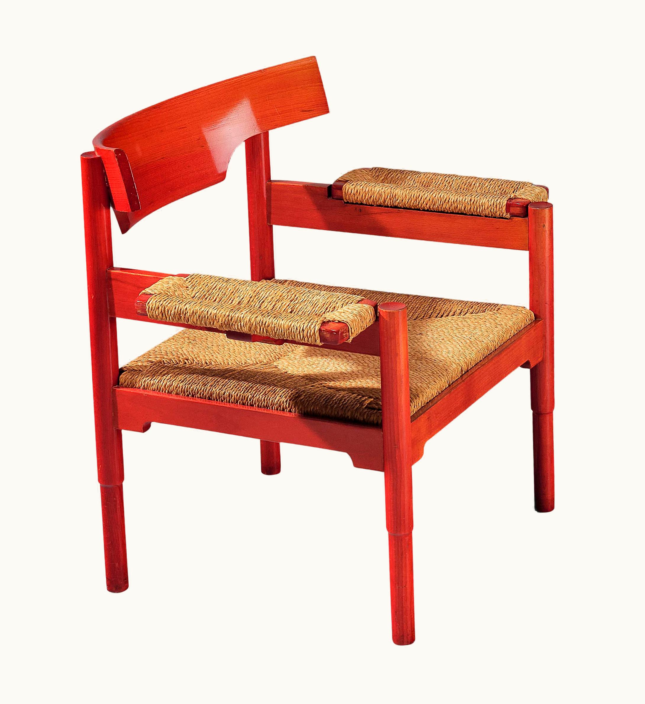 VIco Magistretti VIco Magistretti For Cassina Rare 'Carimate' Armchair In Red Stained Wood