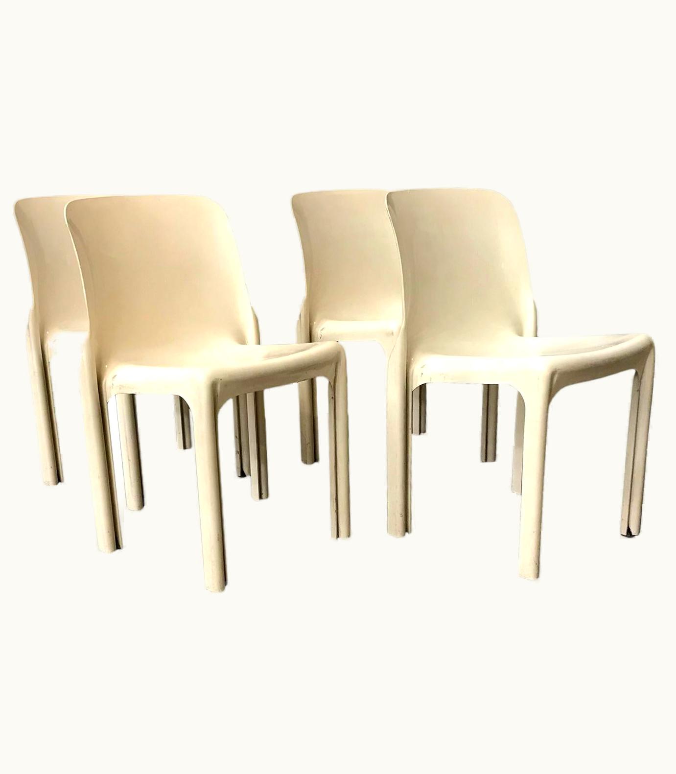 VIco Magistretti VIco Magistretti 1969, VIco Magistretti For Artemide, Set Of Four White Selene Chairs