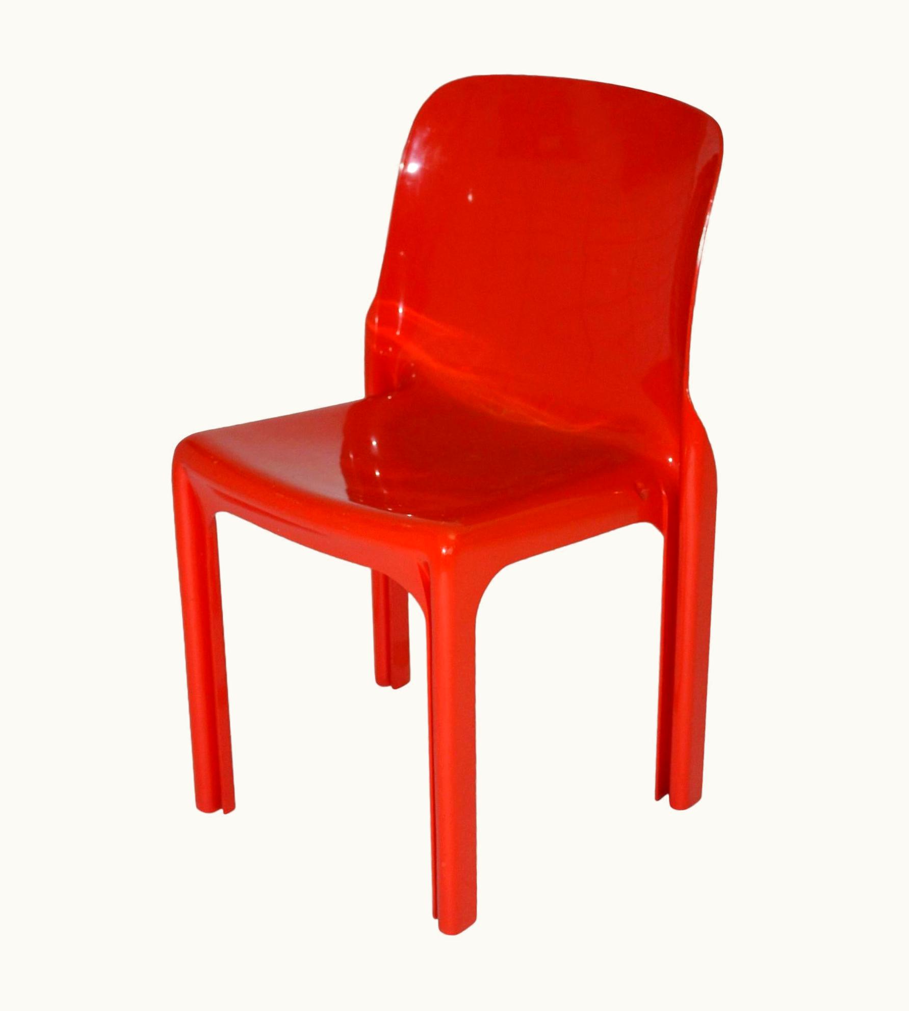 VIco Magistretti VIco Magistretti Space Age Red Plastic Vintage Chair Selene By VIco Magistretti, Italy