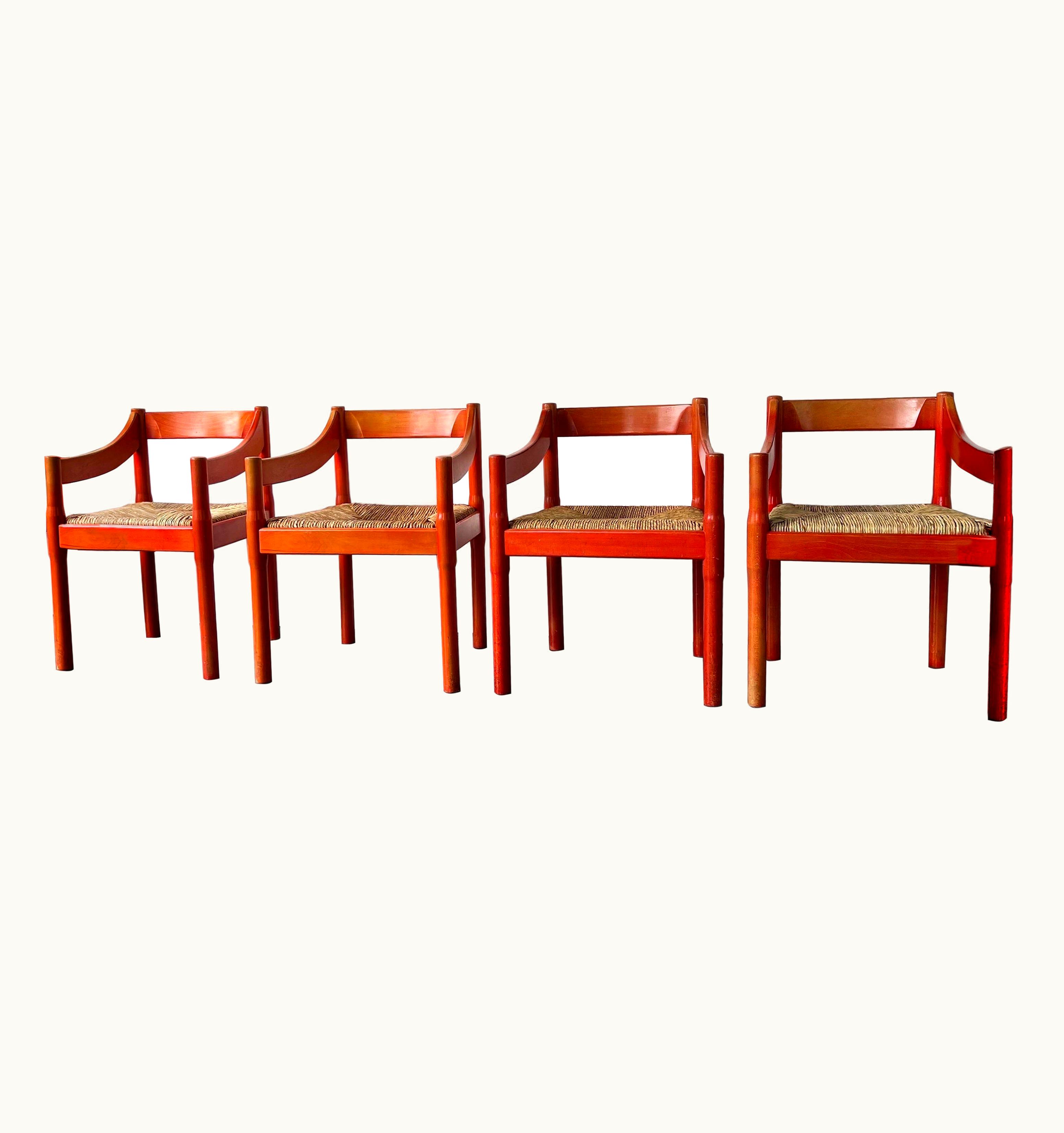 VIco Magistretti VIco Magistretti Pair Of Original Red Stained Carimate Carver Chairs By VIco Magistretti