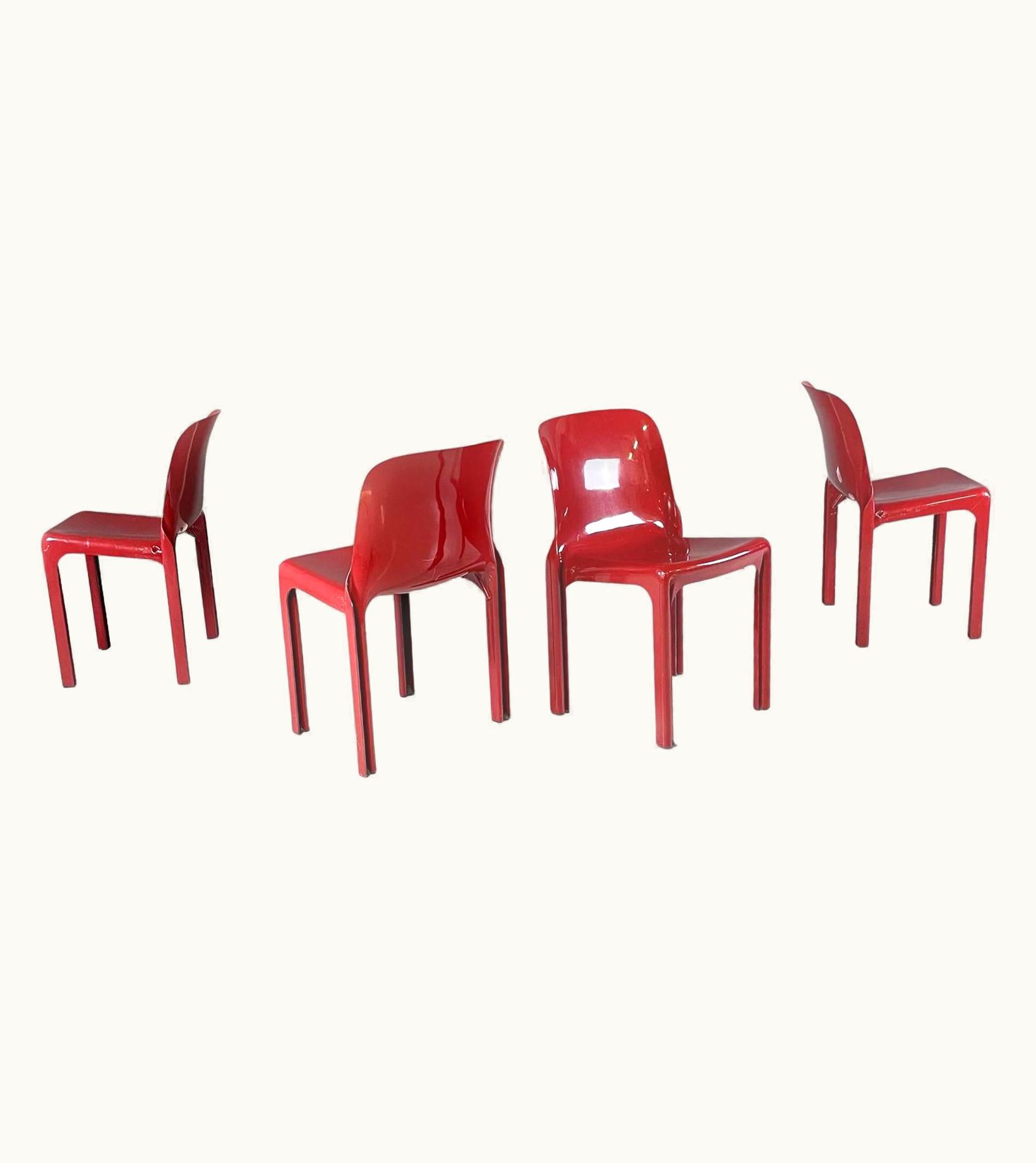 VIco Magistretti VIco Magistretti Italian Modern Plastic Red Chairs Selene By VIco Magistretti For Artemide, 1960s