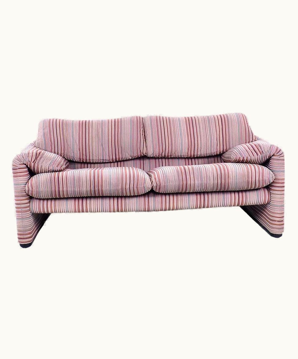 VIco Magistretti VIco Magistretti Cassina Maralunga 2-Seater Sofa Colourful Striped Velvet
