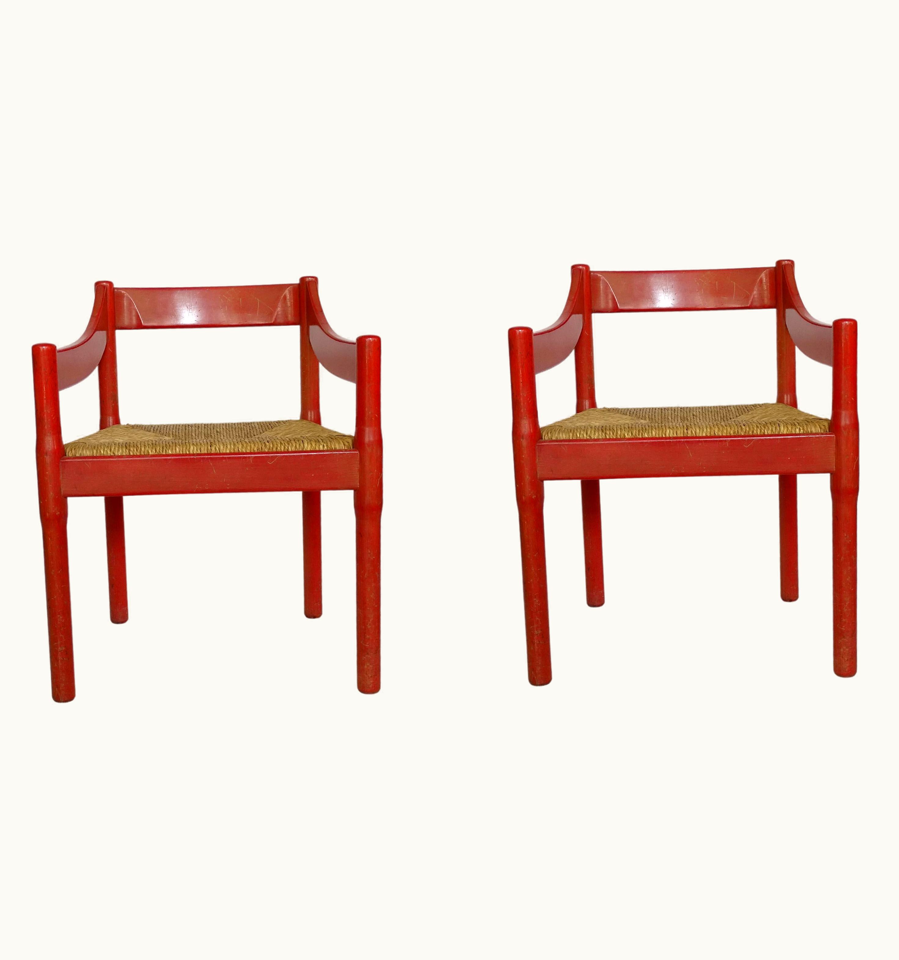 VIco Magistretti VIco Magistretti Pair Of Red Carimate Armchairs For Cassina, Italy, 1961