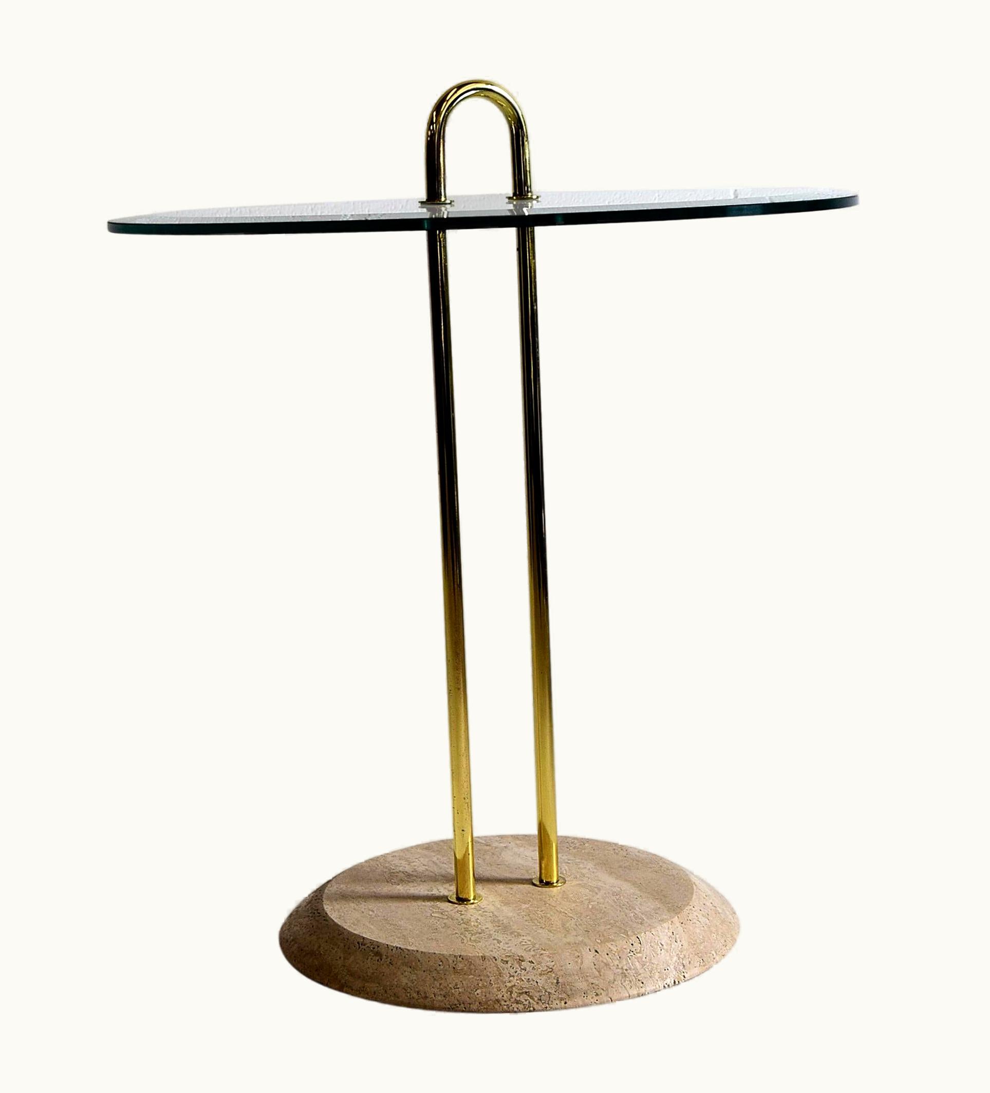 VIco Magistretti VIco Magistretti Travertine And Brass Hollywood Regency Side Table For Cattelan