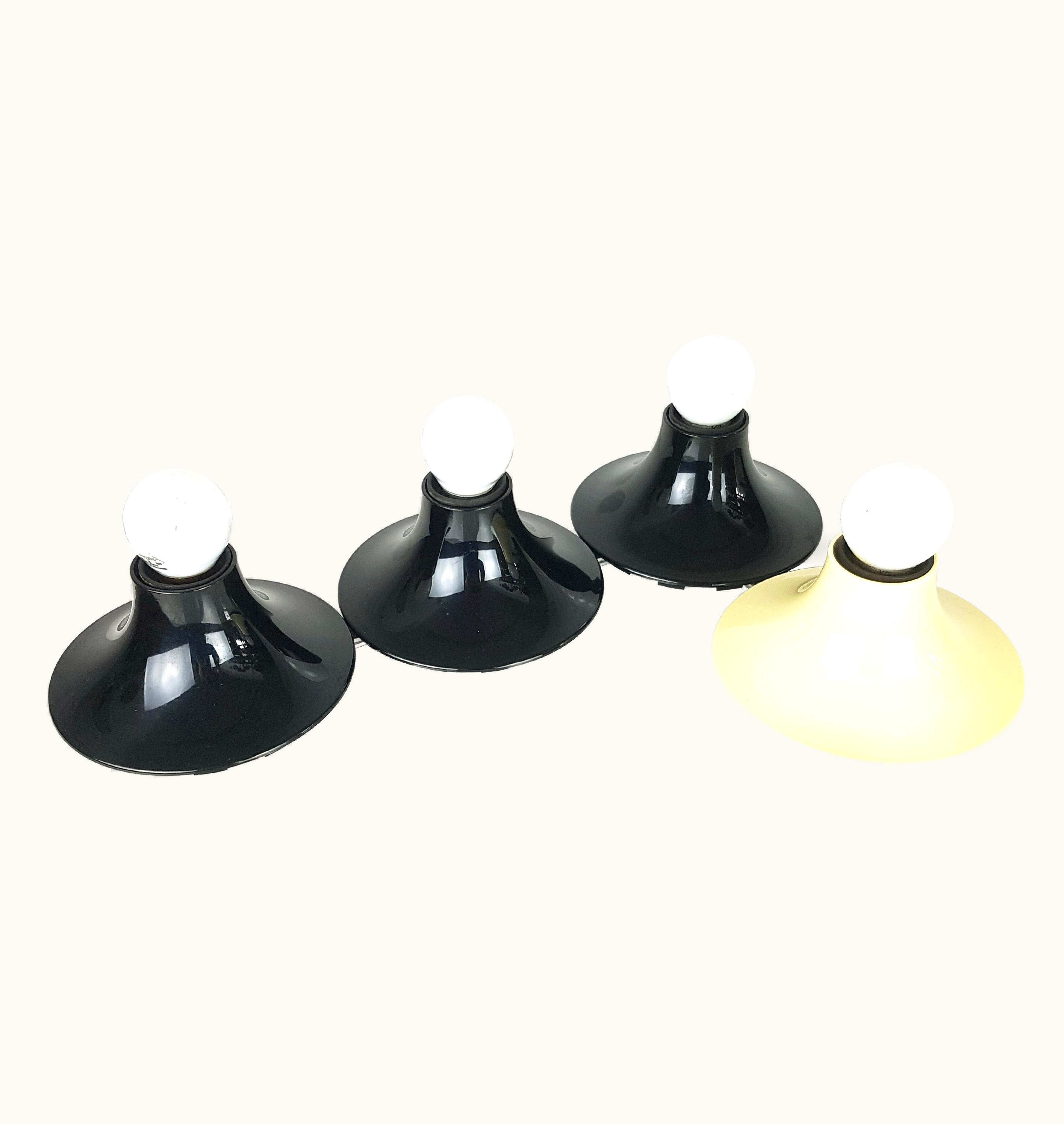 VIco Magistretti VIco Magistretti Black Ivory Plastic Wall Or Ceiling Teti Lamps By VIco Magistretti For Artemide