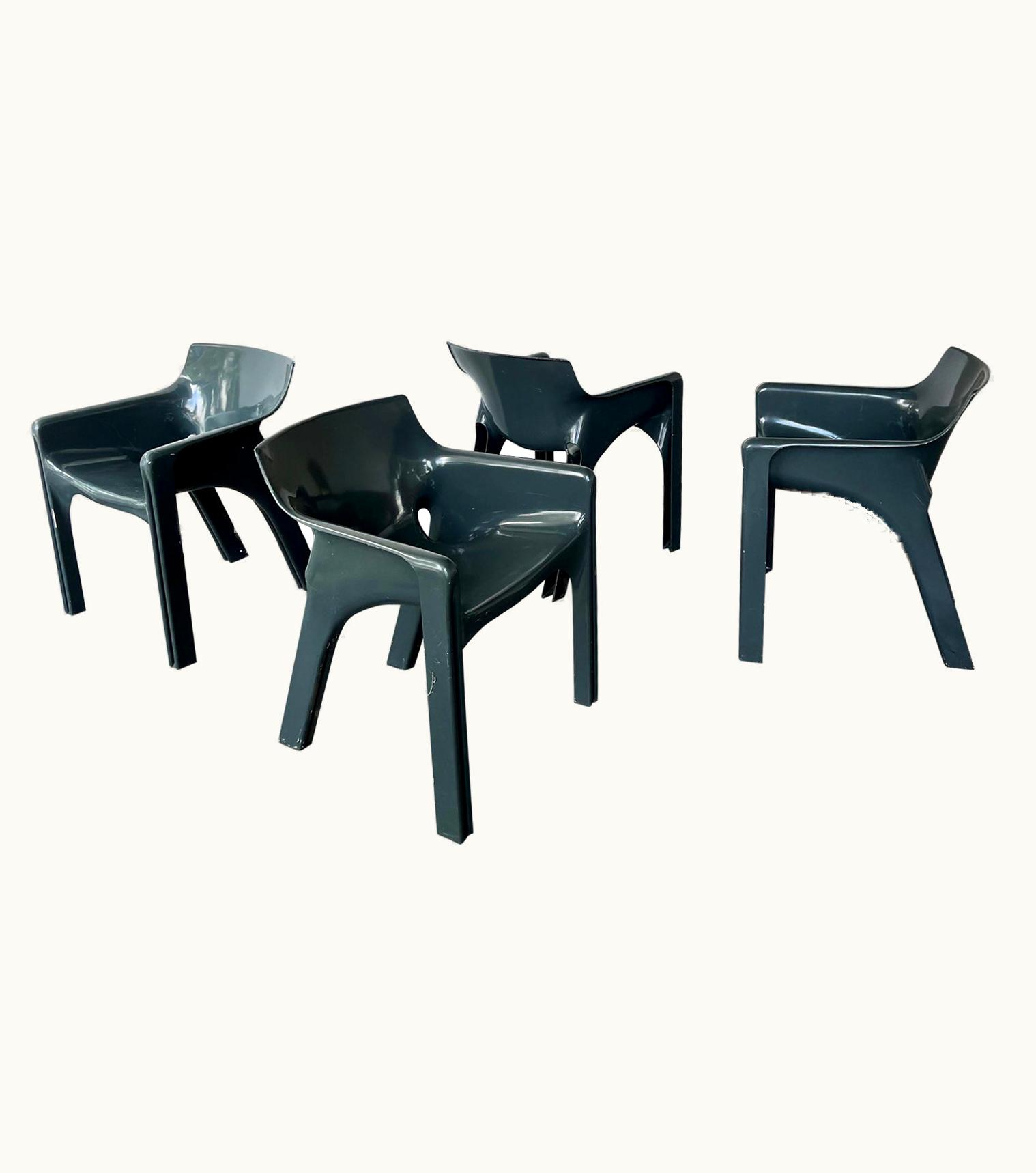 VIco Magistretti Set Of X4 Gaudi Chairs By VIco Magistretti For Artemide In Teal