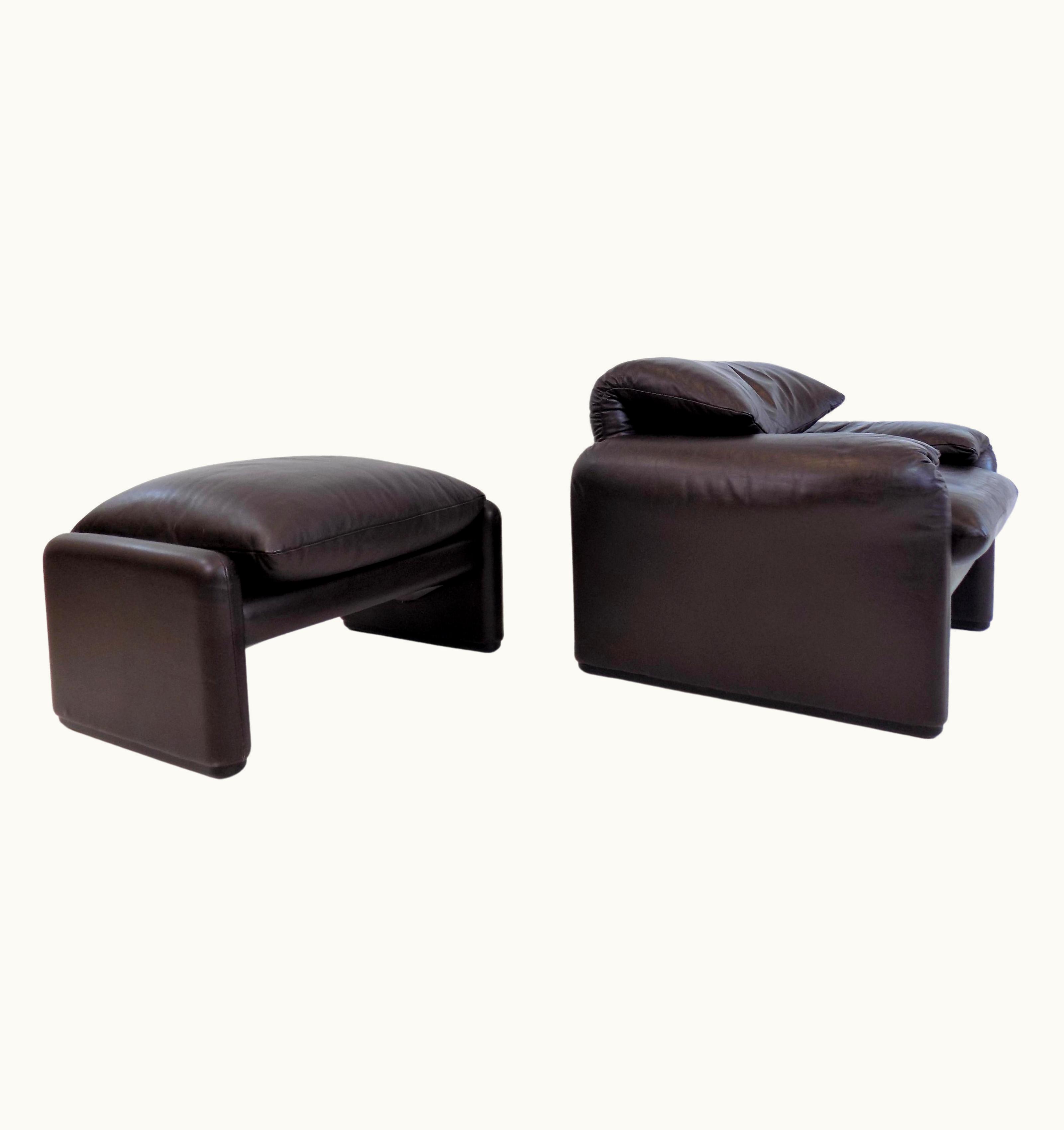 VIco Magistretti VIco Magistretti Cassina Maralunga Leather Armchair With Ottoman By VIco Magistretti