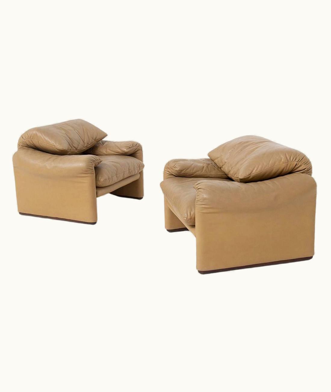 VIco Magistretti VIco Magistretti Maralunga Vintage Leather Armchairs By VIco Magistretti