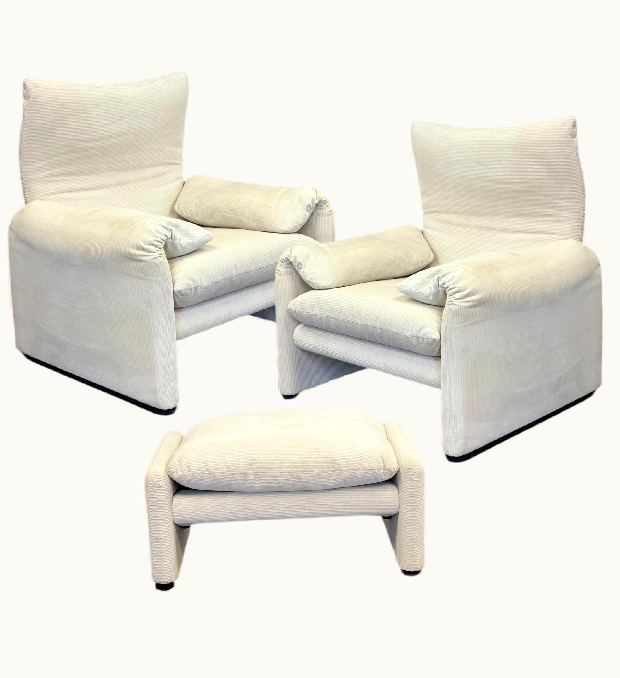 VIco Magistretti VIco Magistretti 2000s Maralunga VIco Magistretti For Cassina Armchairs And Ottoman, A Set Of 3