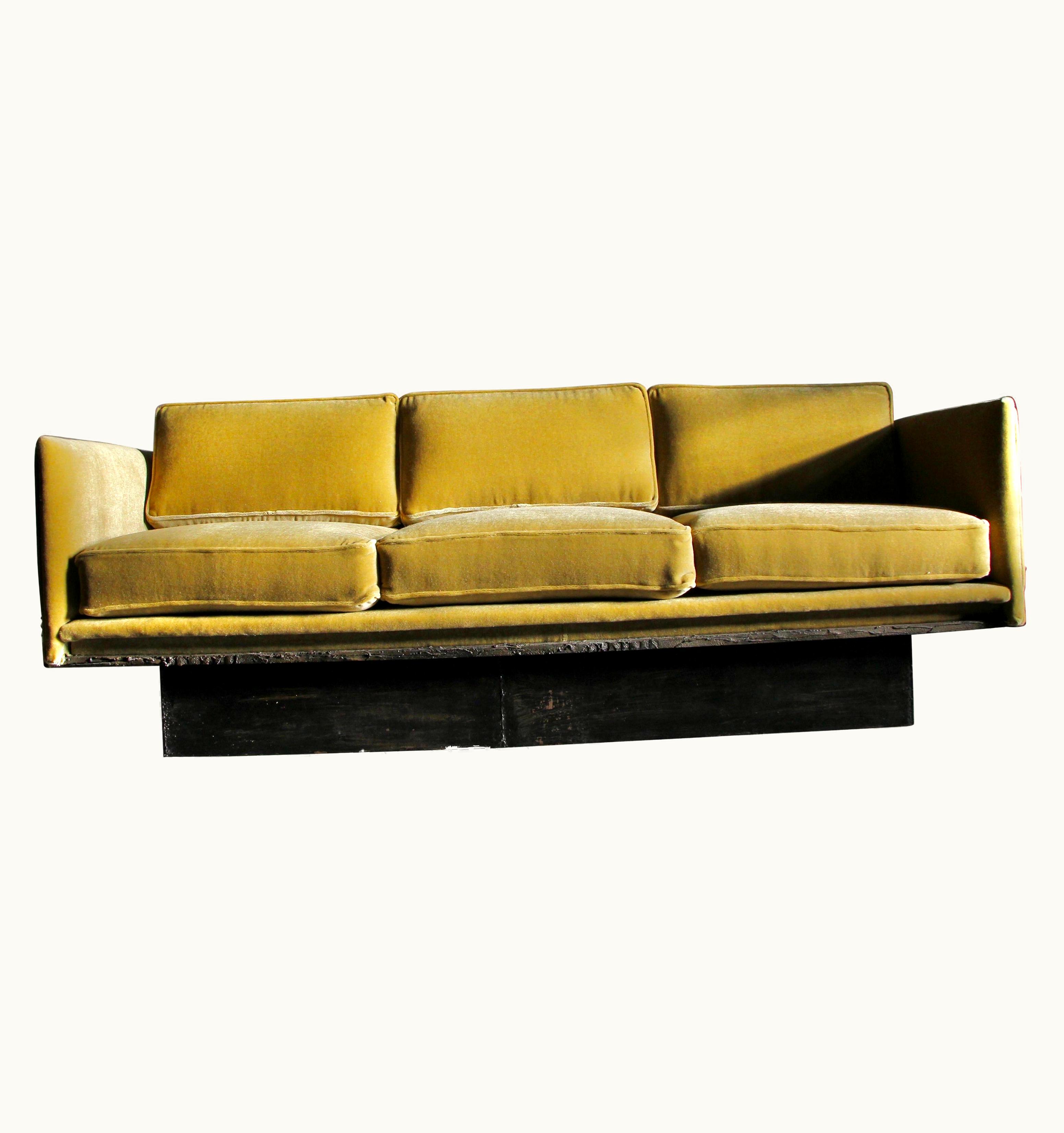 Paul Evans Paul Evans Sculpted Bronze And Mohair Custom Sofa, 1960s