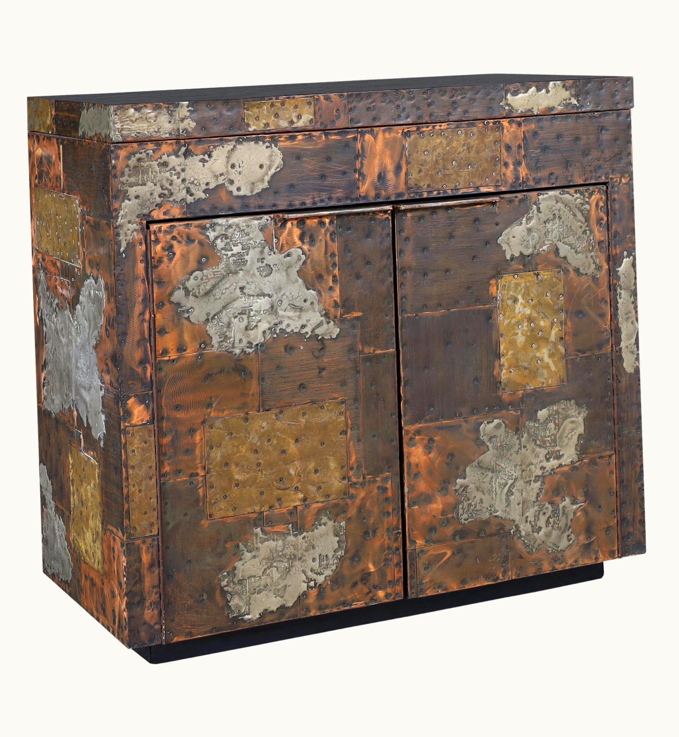 Paul Evans Paul Evans Vintage Patchwork Fliptop Bar Cabinet By Paul Evans For Directional