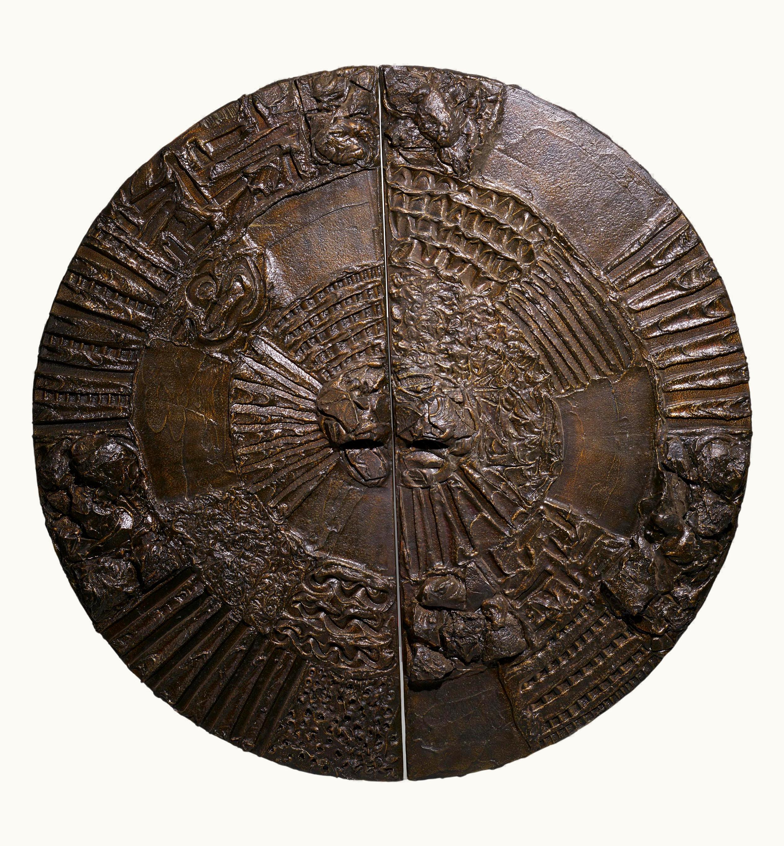 Paul Evans Paul Evans Brutalist Sculpted Bronze Wall Mounted Disc Bar