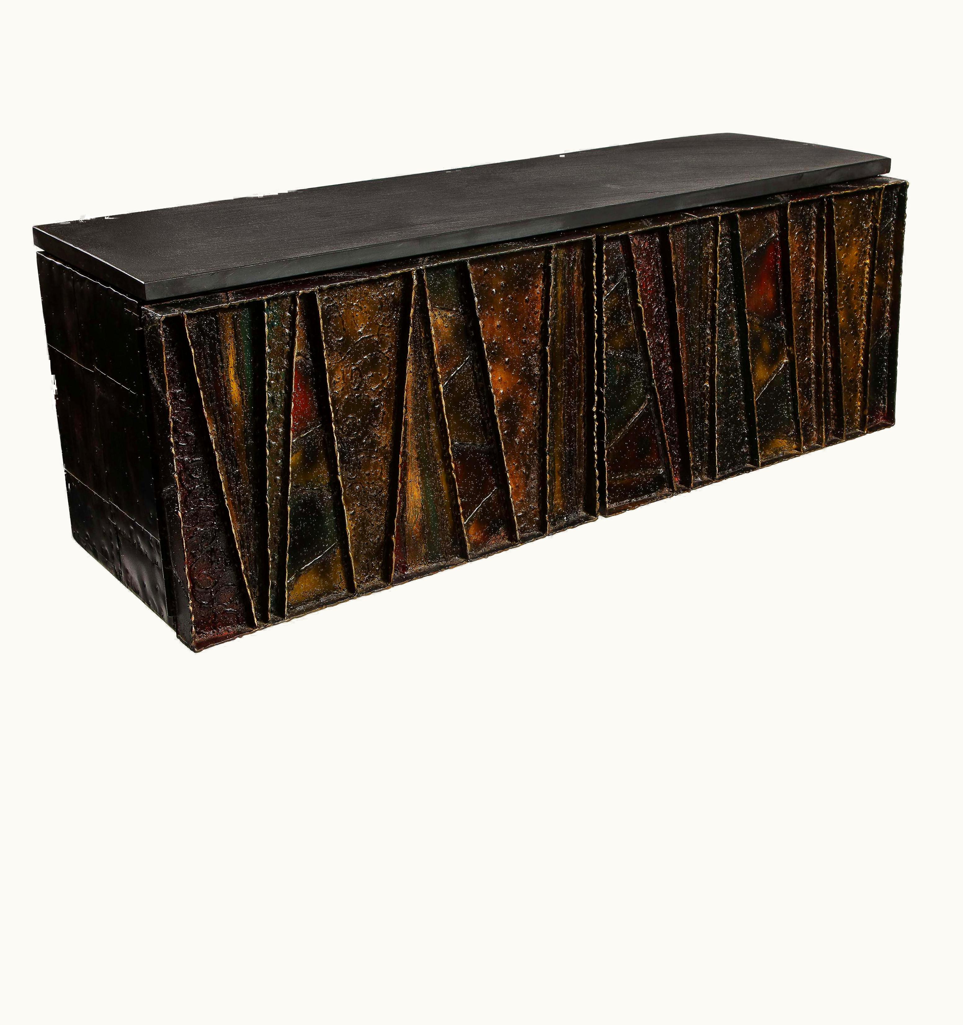Paul Evans Paul Evans Deep Relief Cabinet Designed In Metal