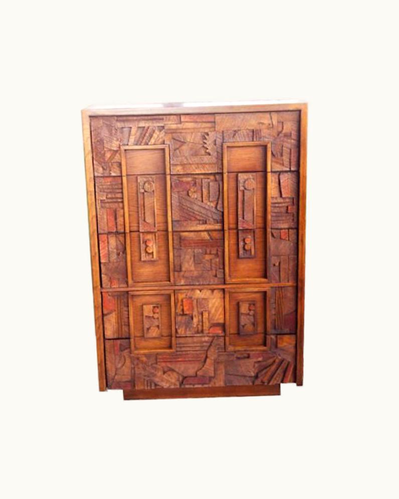 Paul Evans Paul Evans Mid Century Post Modern Brutalist 5 Drawer Highboy Dresser