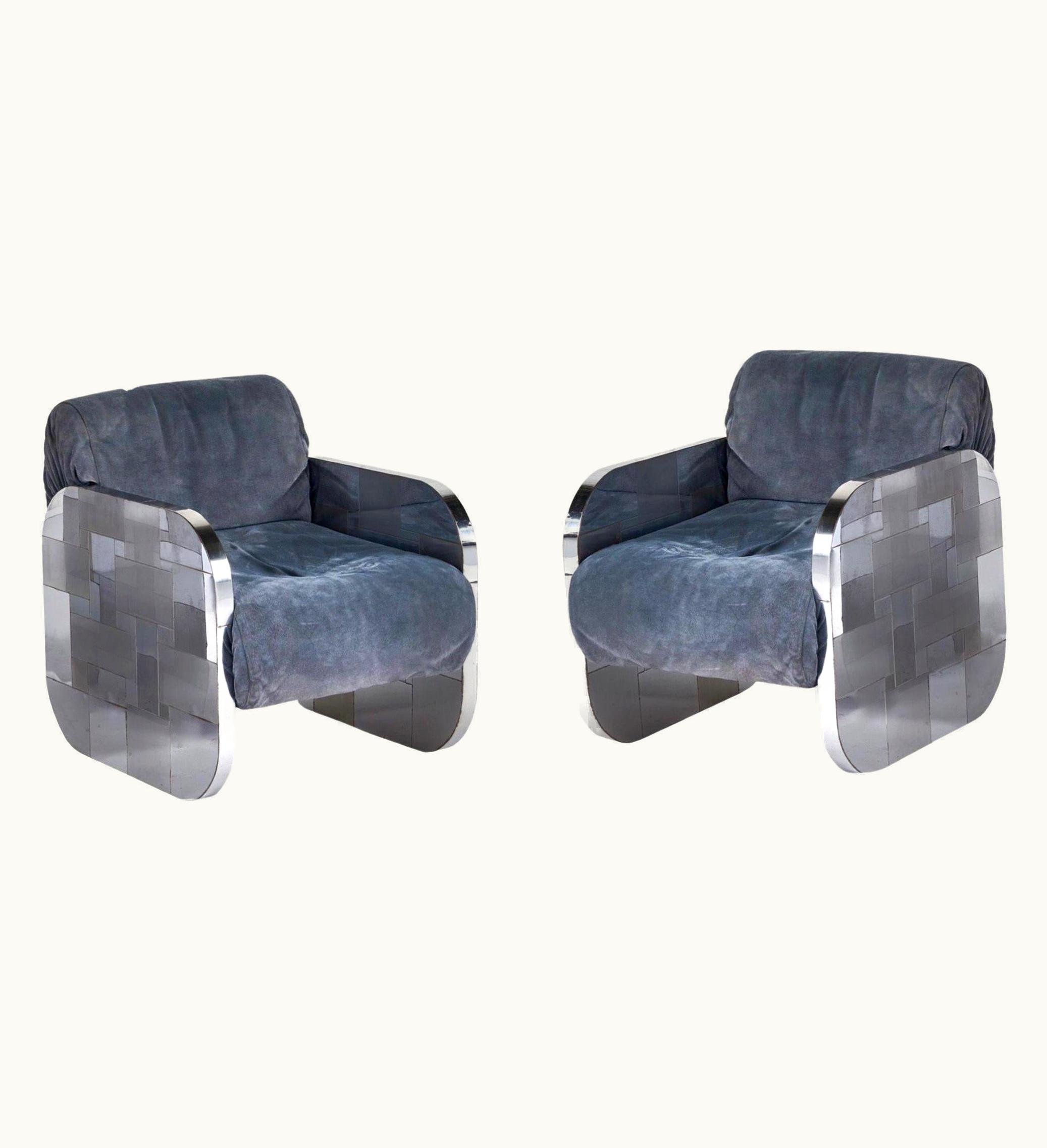 Paul Evans Paul Evans Chrome And Suede Cityscape Lounge Chairs For Directional, 1970