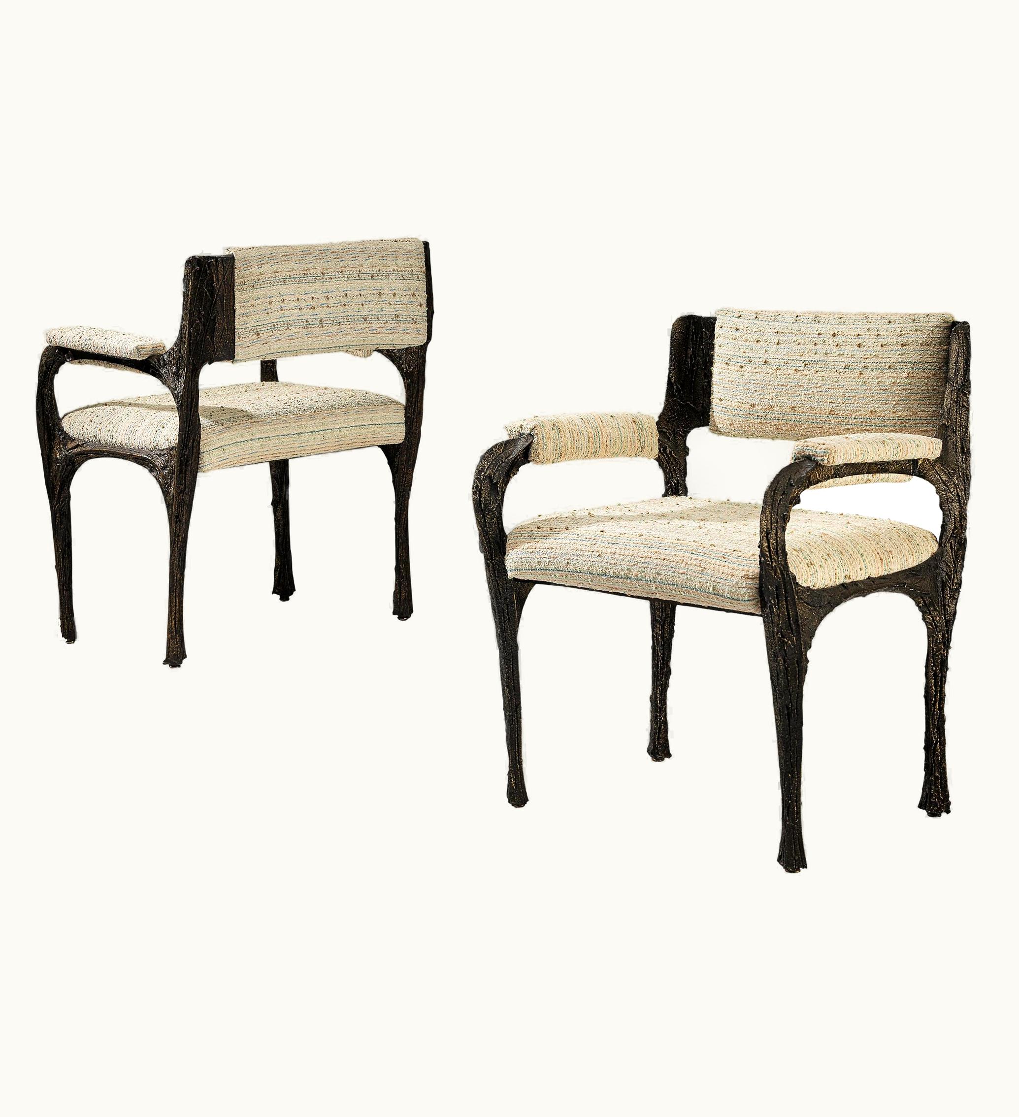 Paul Evans Paul Evans For Directional Pair Of Armchairs 'PE-105' In Sculpted Bronze
