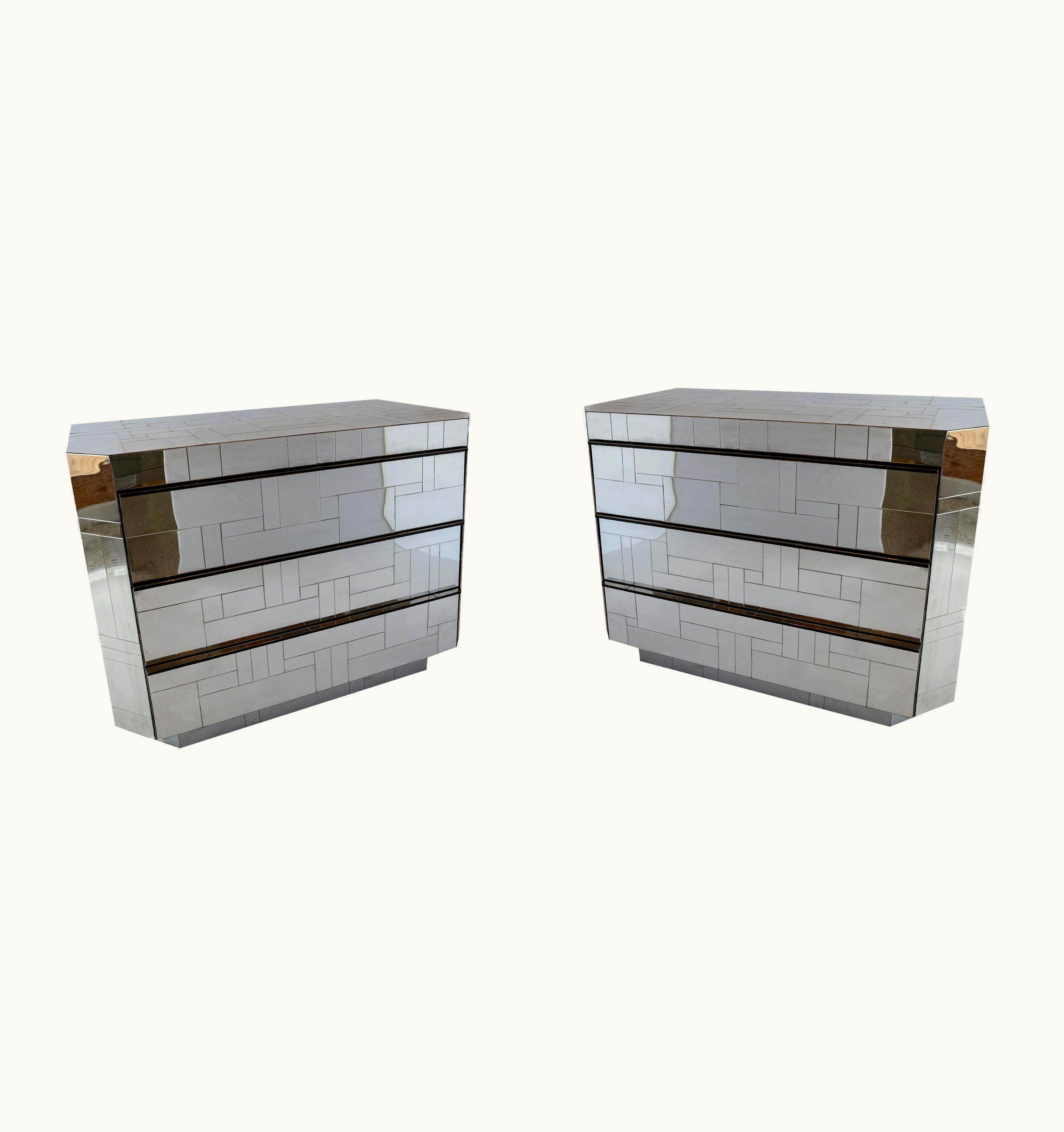 Paul Evans Paul Evans Pair Of American Modern Polished Chrome Citiscape Chests, Paul Evans