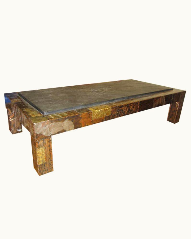 Paul Evans Paul Evans Fabulous Paul Evans Brutalist Metal Patchwork Coffee Table Signed Slate Top