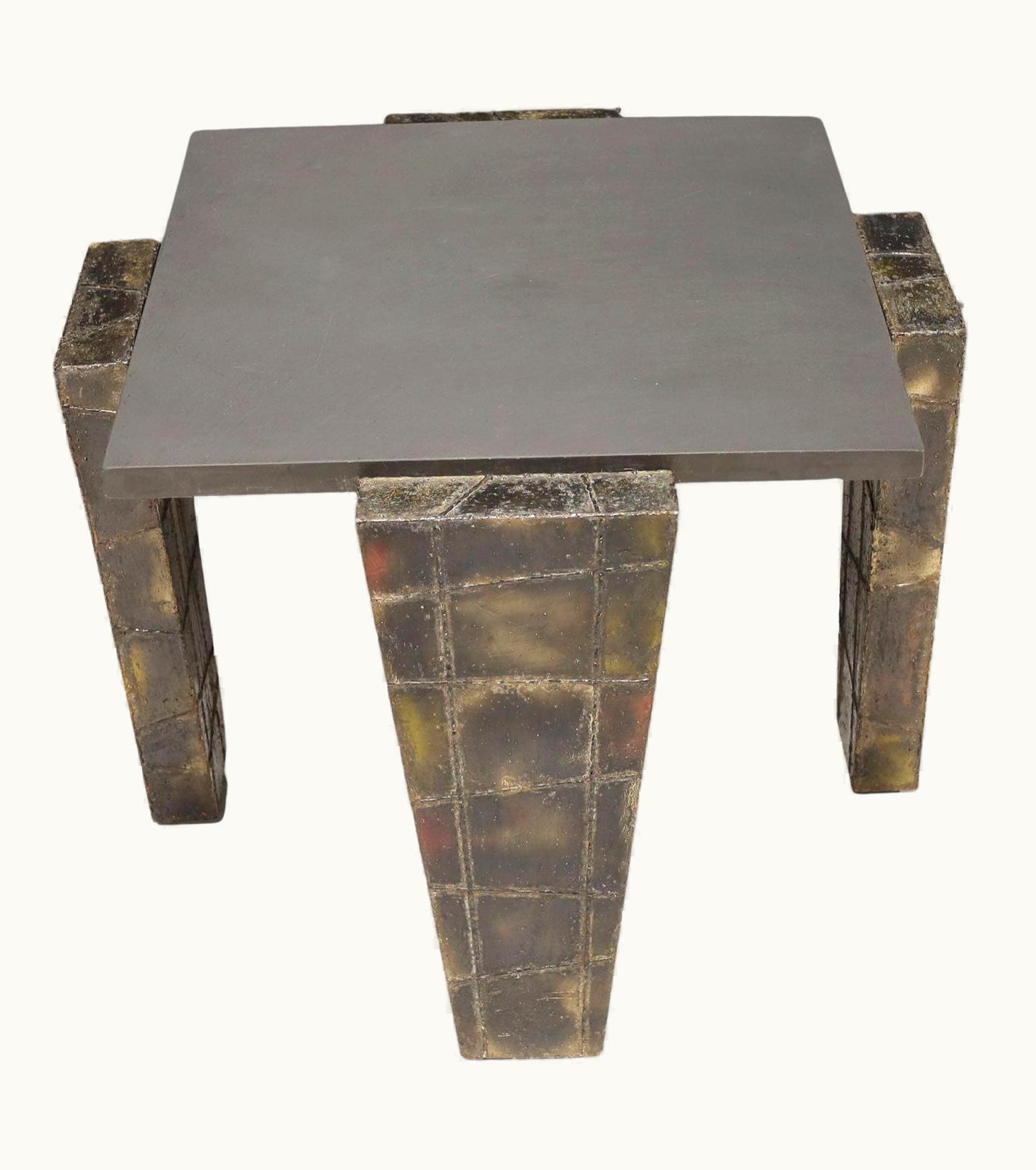 Paul Evans Paul Evans Brutalist Side Table Welded Metal And Slate Top, Signed And Dtd 1977