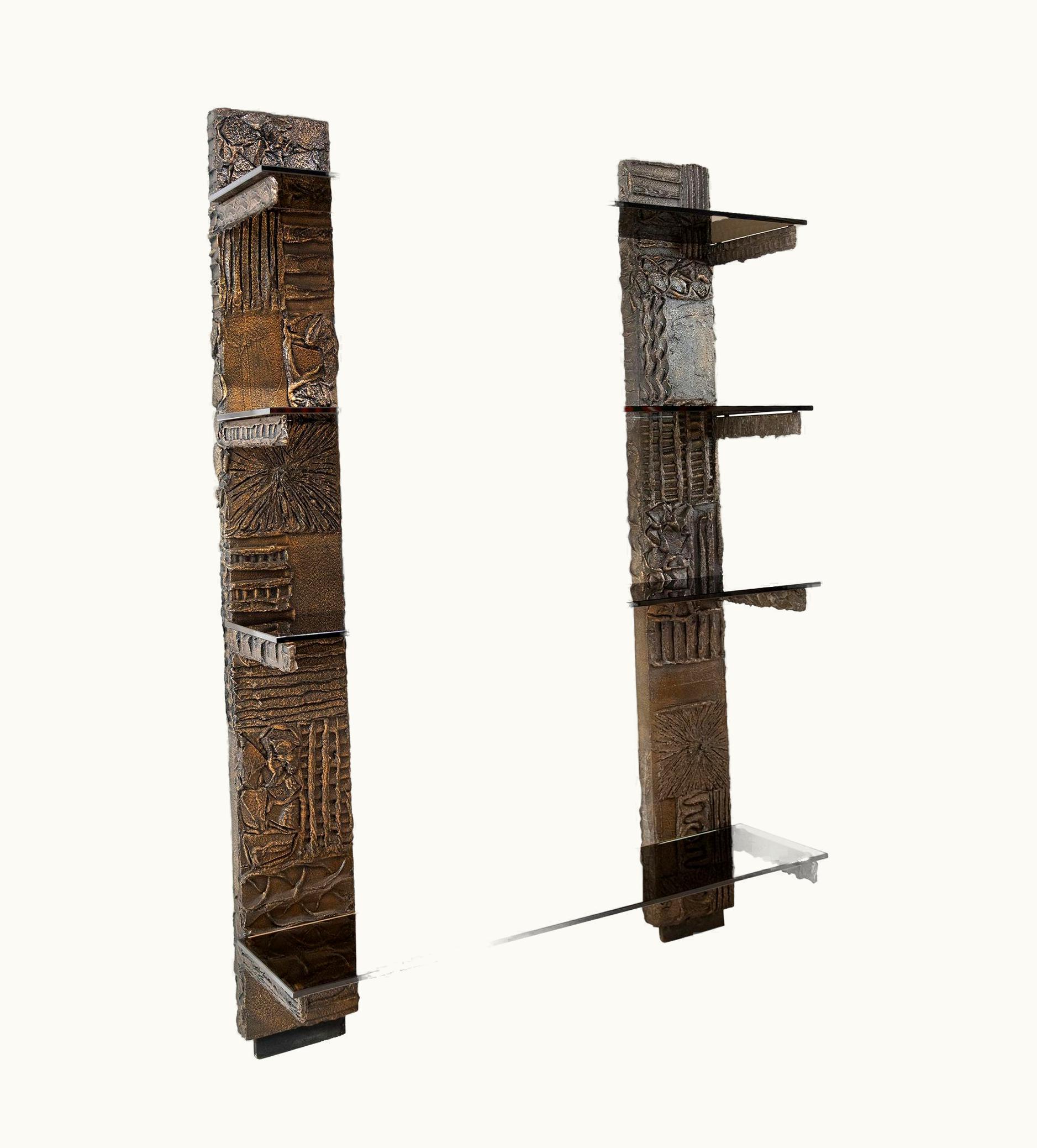 Paul Evans Paul Evans Sculpted Bronze Wall-Mounted Shelving Unit, First Year Of Production