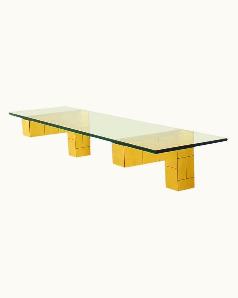 Paul Evans Paul Evans Mid Century Paul Evans Cityscape Floating Shelf Or Console Table Glass & Brass