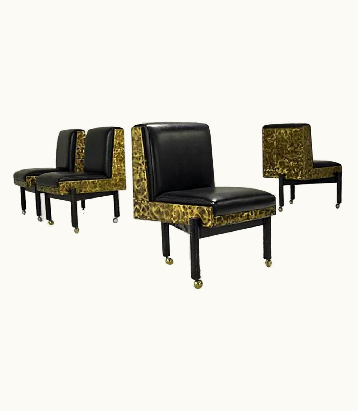 Paul Evans Paul Evans Directional 4 Rare Patchwork Chairs Patinated Brass Steel Leatherette