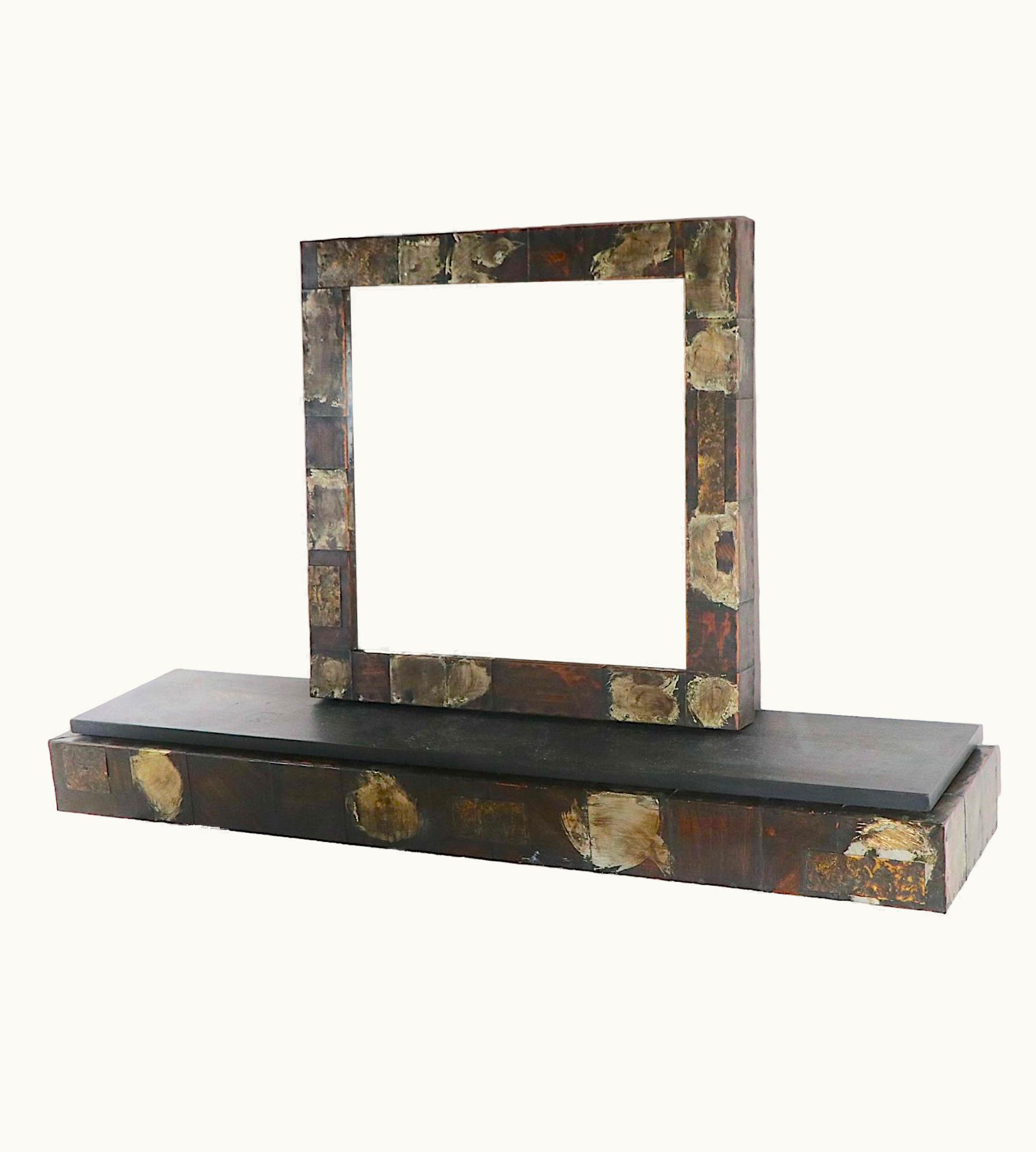 Paul Evans Paul Evans Extra Long Brutalist Wall Mount Shelf And Matching Wall Mirror By Paul Evans