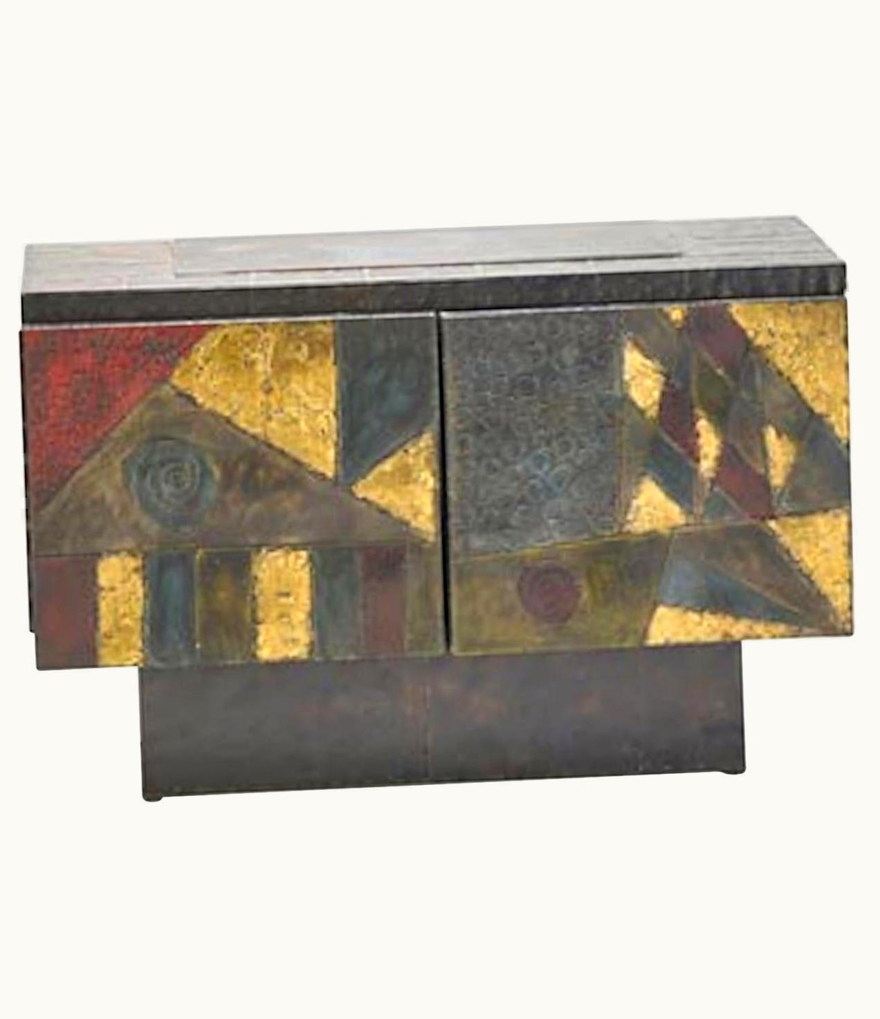 Paul Evans Paul Evans Important Welded Polychrome And Gilt Steel Cabinet By Paul Evans