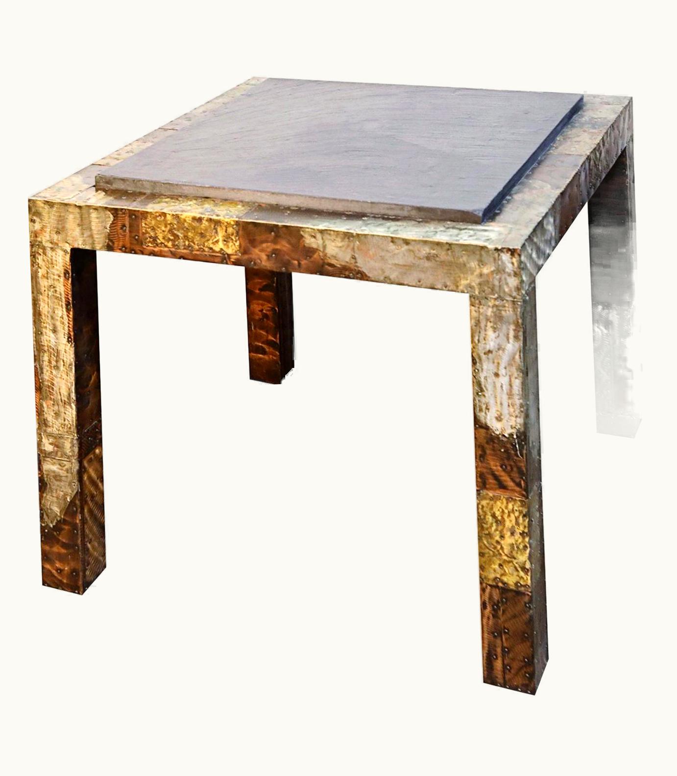 Paul Evans Paul Evans Slate Top Patinated Copper Patchwork Cafe Breakfast Table, 1970s