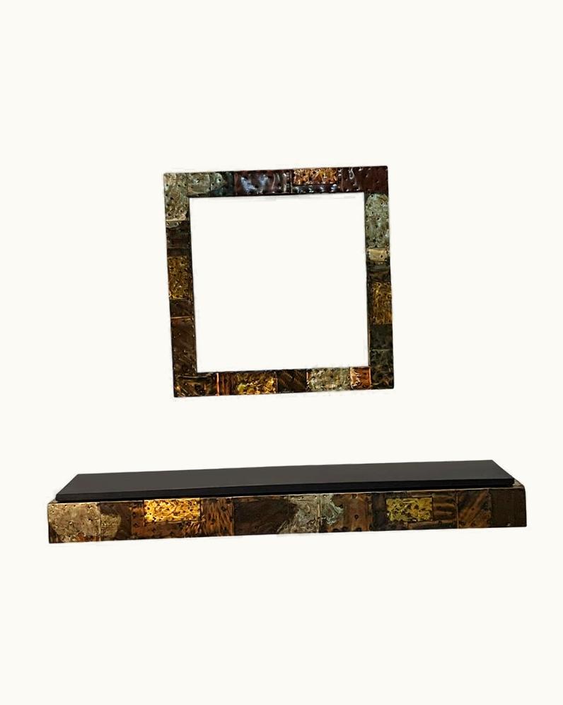 Paul Evans Paul Evans Mid-Century Modern Paul Evans Patchwork Hanging Shelf Console Table & Mirror