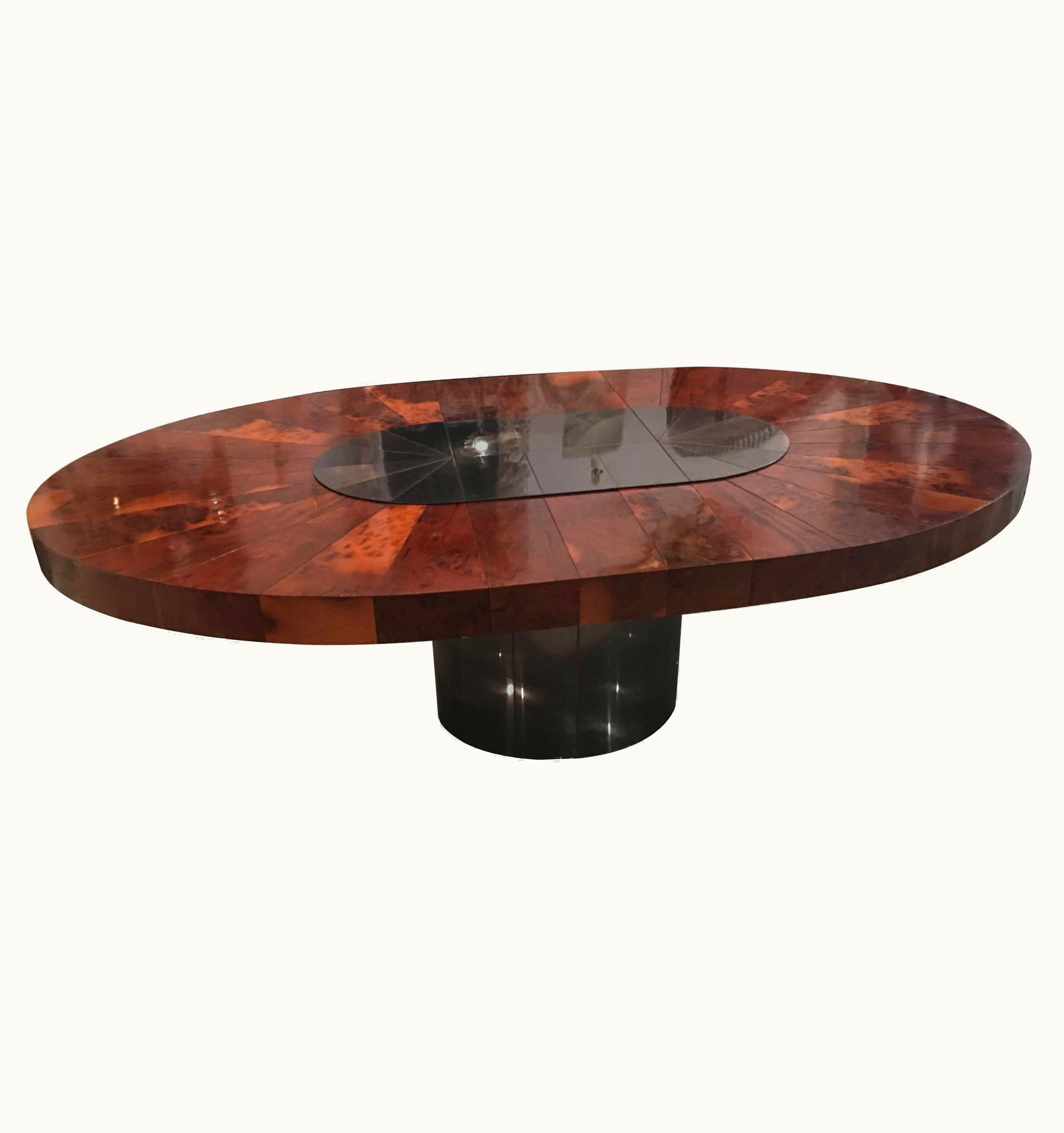 Paul Evans Paul Evans Burl Wood Cityscape Starburst Dining Table Brushed Steel Chrome