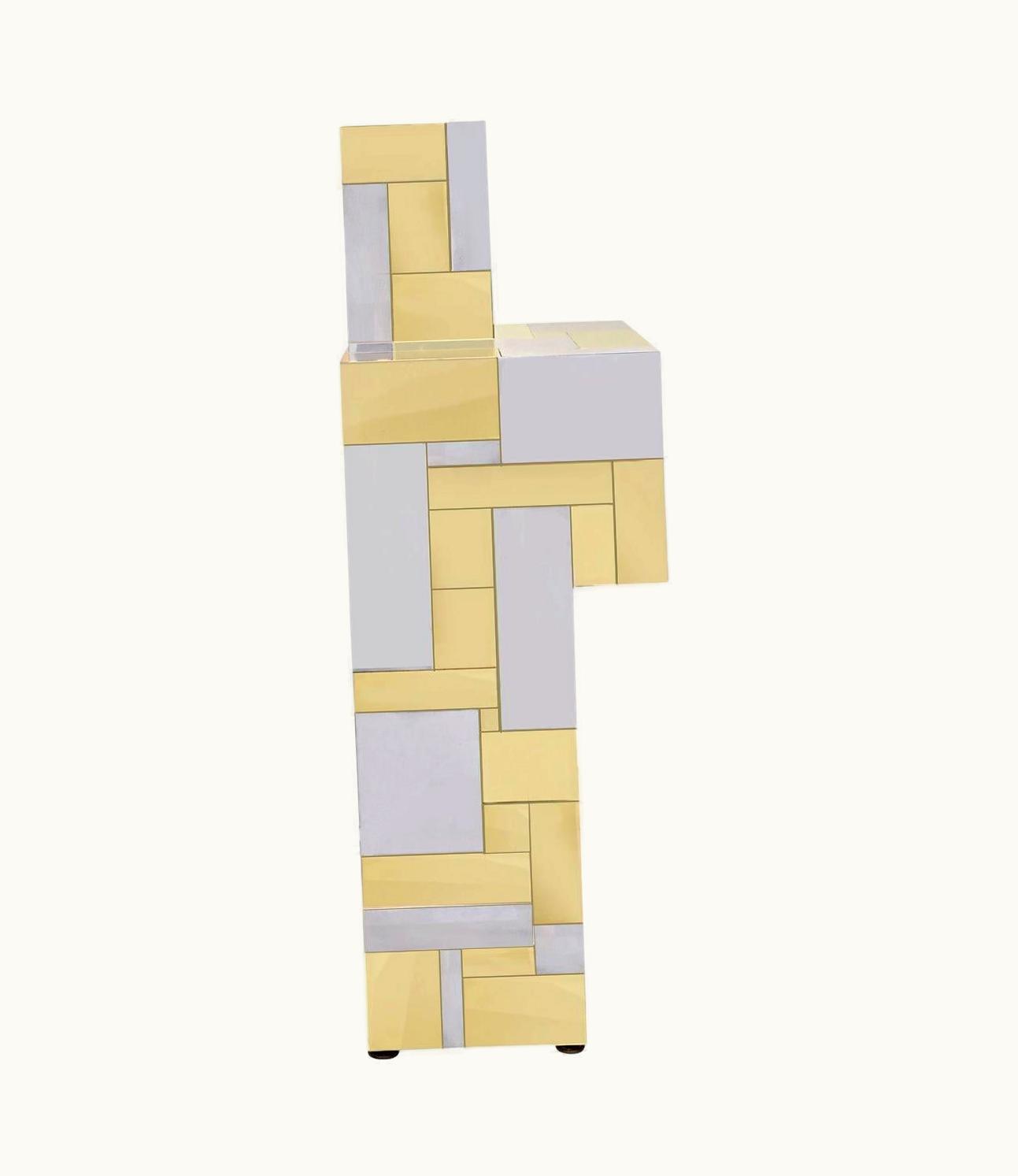 Paul Evans Paul Evans Rare Double Pedestal In Polished Brass And Chrome, 1970s, 'Signed'