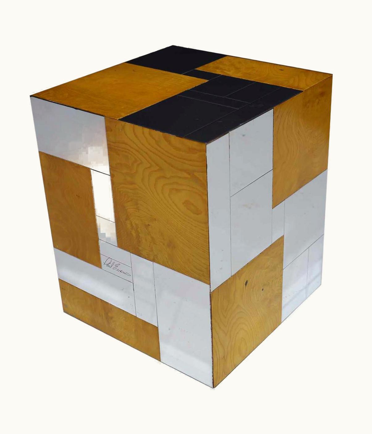 Paul Evans Paul Evans Signed Side Table In Burl Wood And Chrome