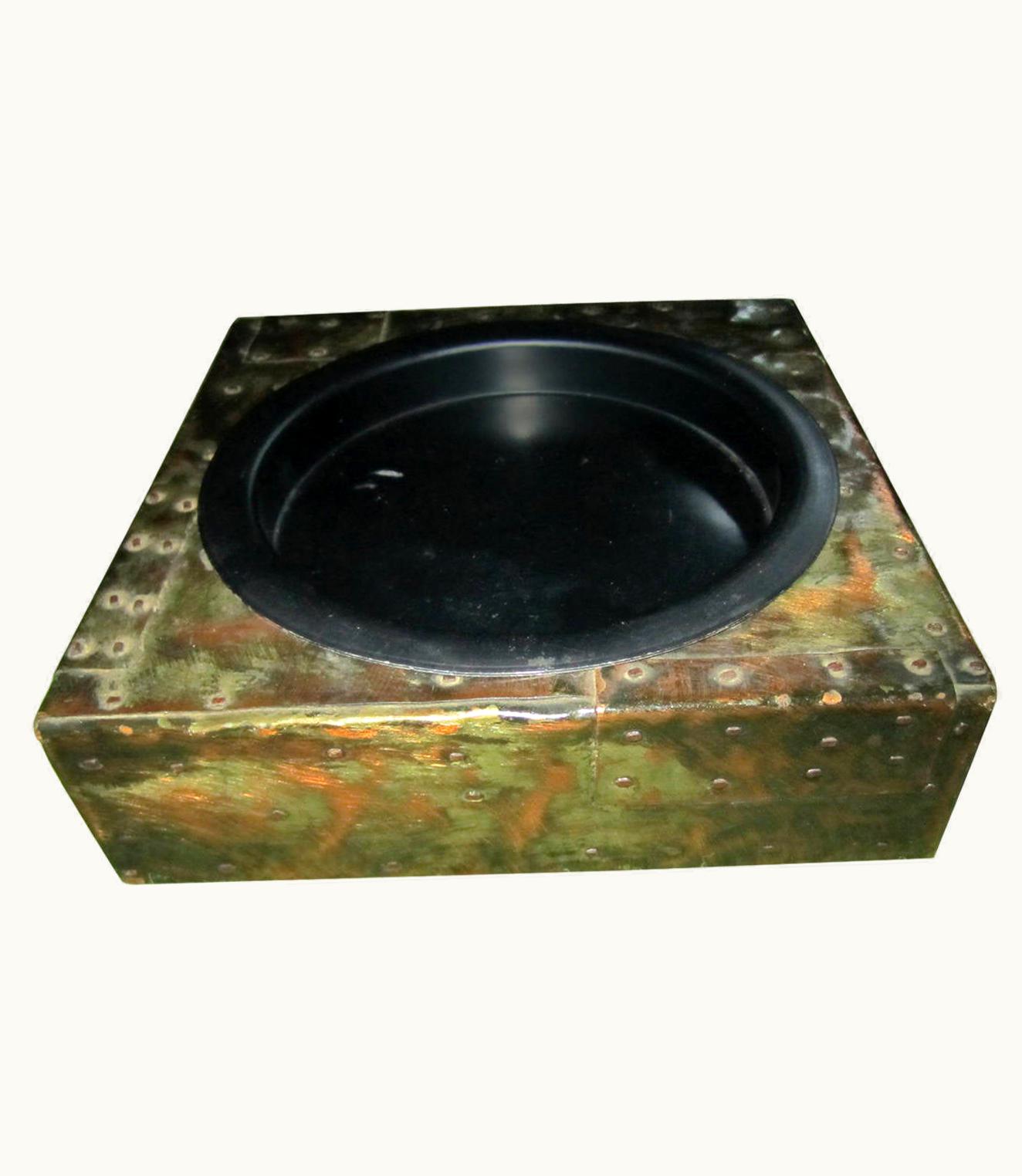 Paul Evans Paul Evans Brutalist 1960s Paul Evans Patchwork Metal Ashtray, Mid-Century Modern