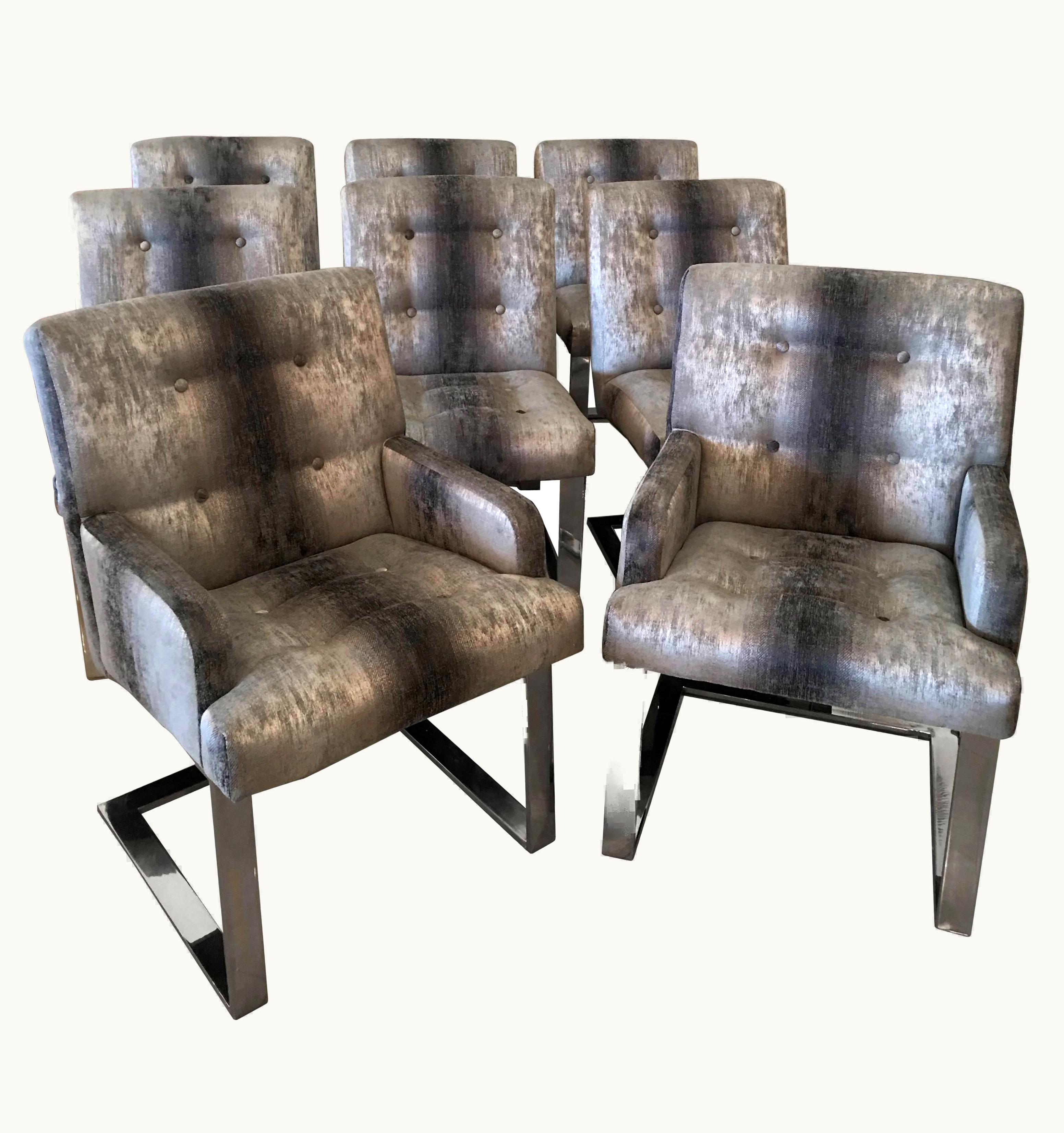 Paul Evans Paul Evans Set Of Eight Dining Chairs Arm Side Chrome Cantilever